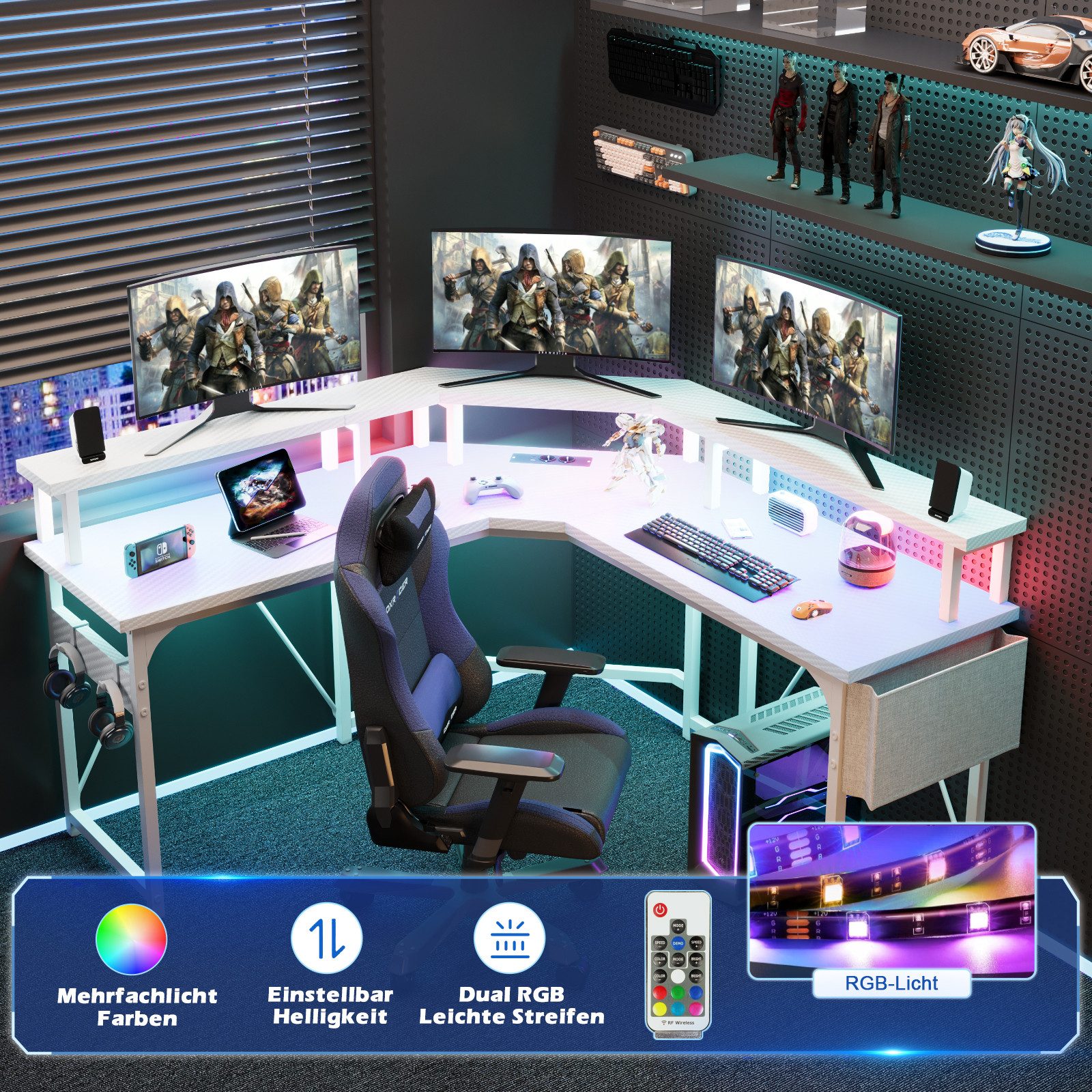 GUNJI Eckschreibtisch L-förm Computertisch Schreibtisch Gamer Tish 120/130/ günstig online kaufen