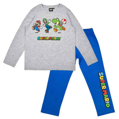 Super Mario Schlafanzug Super Mario Pyjama Schlafanzug mit Mario, Yoshi, Toad und Luigi