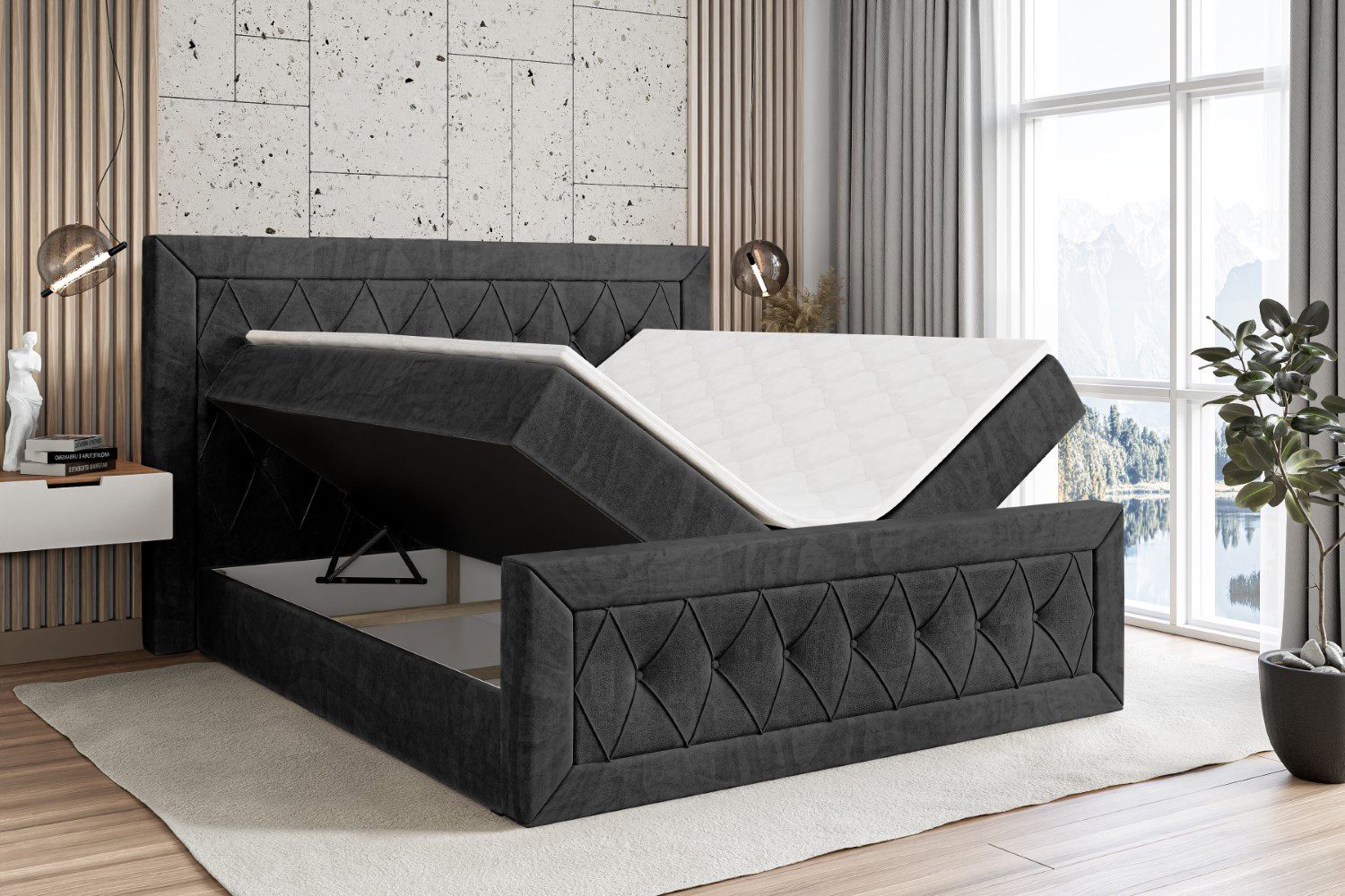 ALTDECOR Boxbett NOEL-Z (Multipocket-Matratze H4, H3 Matratze Bonellfederung, Topper, Kopfteil), Doppelbett mit Fußteil
