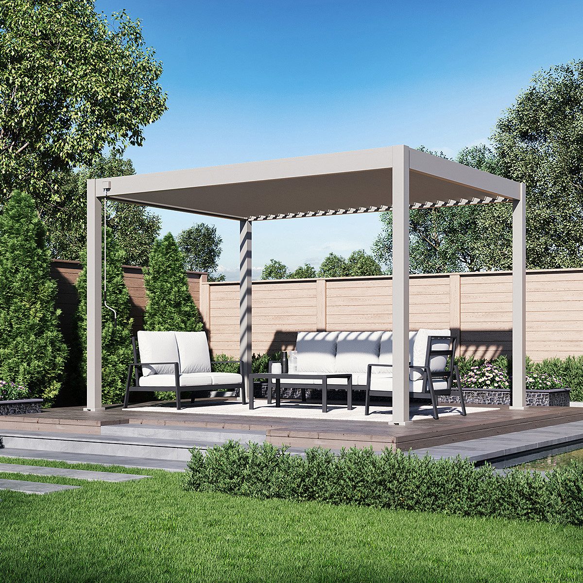Weide Pergola Deluxe Voll-Alu Pergola 3 x 4 M Ivory Sand Lamellendach, BxTxH: 400x300x255 cm, (Komplettset, Pergola-Set inkl. detaillierter Aufbauanleitung)