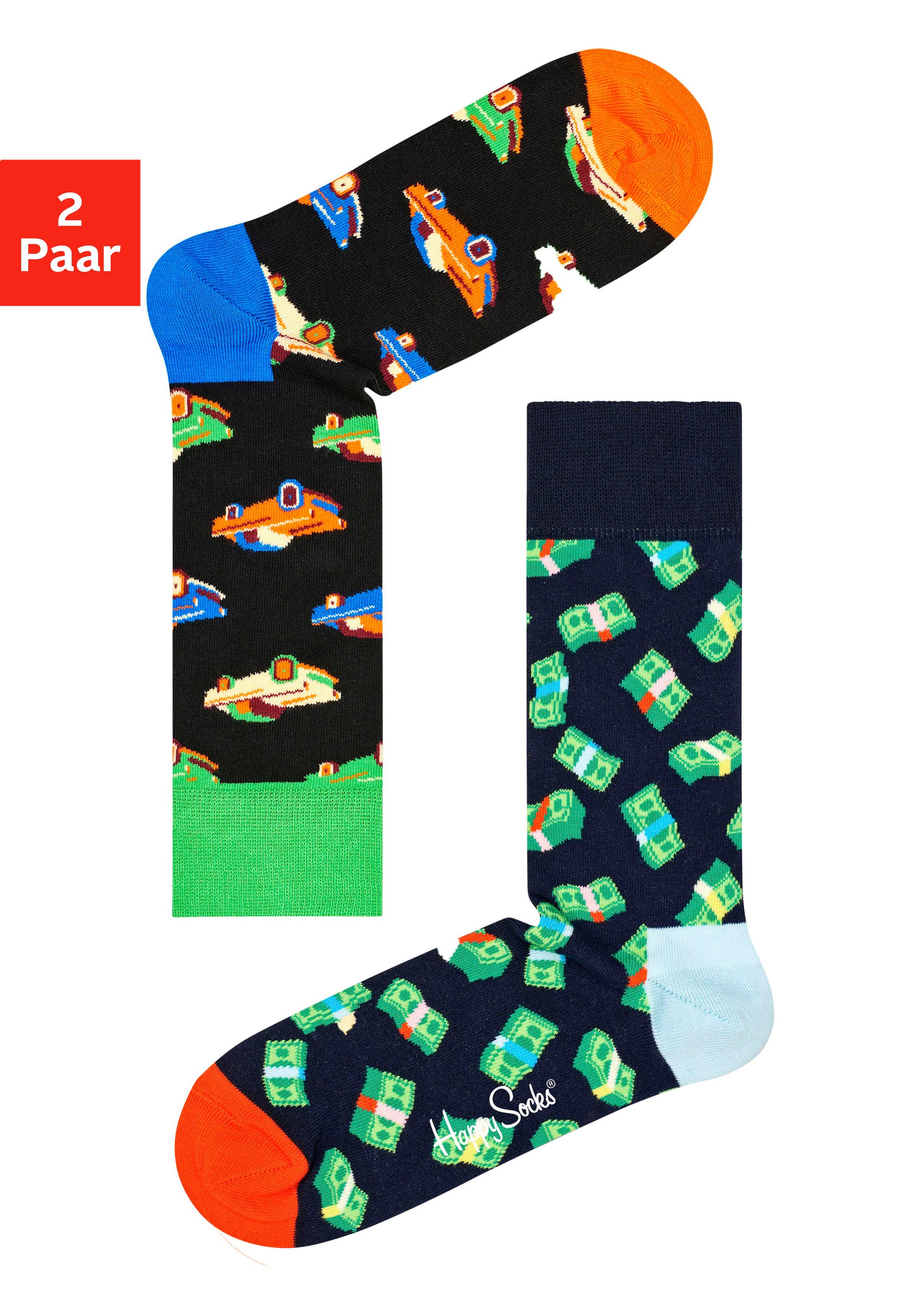 Happy Socks Socken Money Money und CAR (2-Paar) mit eingestrickten Motiven