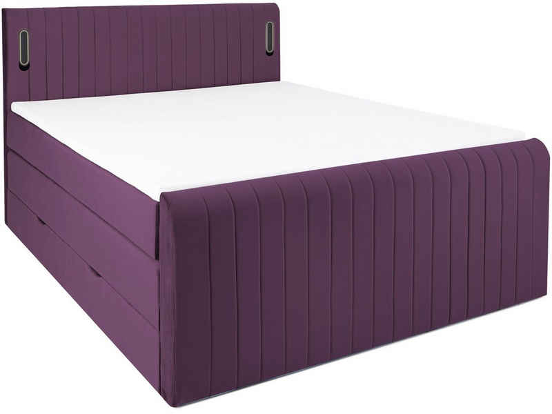 wonello Boxspringbett FLY, mit Bettkasten und LED-Beleuchtung, inklusive Premium Topper