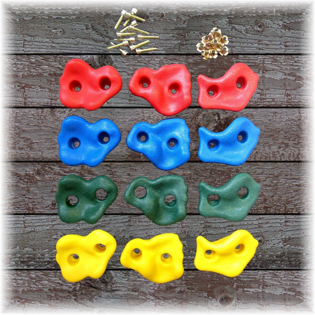 Loggyland Lauflernwagen Klettersteine für Kletterwand Set - Haltegriffe, Klettergriffe, (12-tlg., Set aus 12/24/36/48/60), mit Innensechskantschrauben und Einschlagmuttern