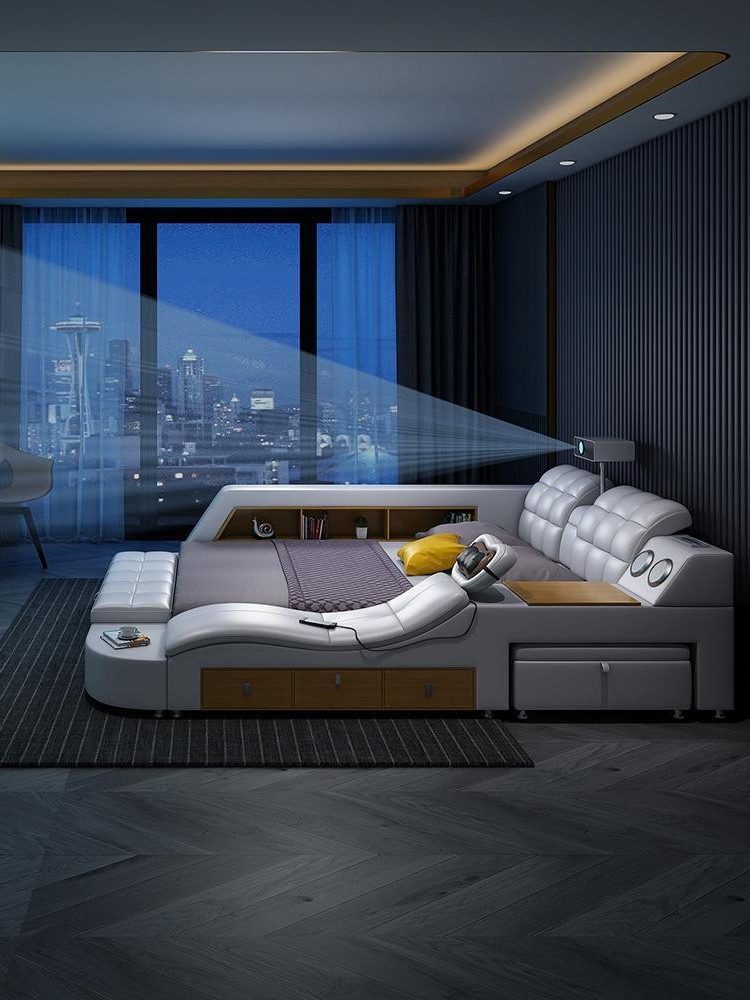 Xlmoebel Multimediabett Vielseitiges Bett mit TV-Beamer, USB-Anschluss, LED-Beleuchtung (1-tlg., Multifunktions Bett), Hergestellt in Europa