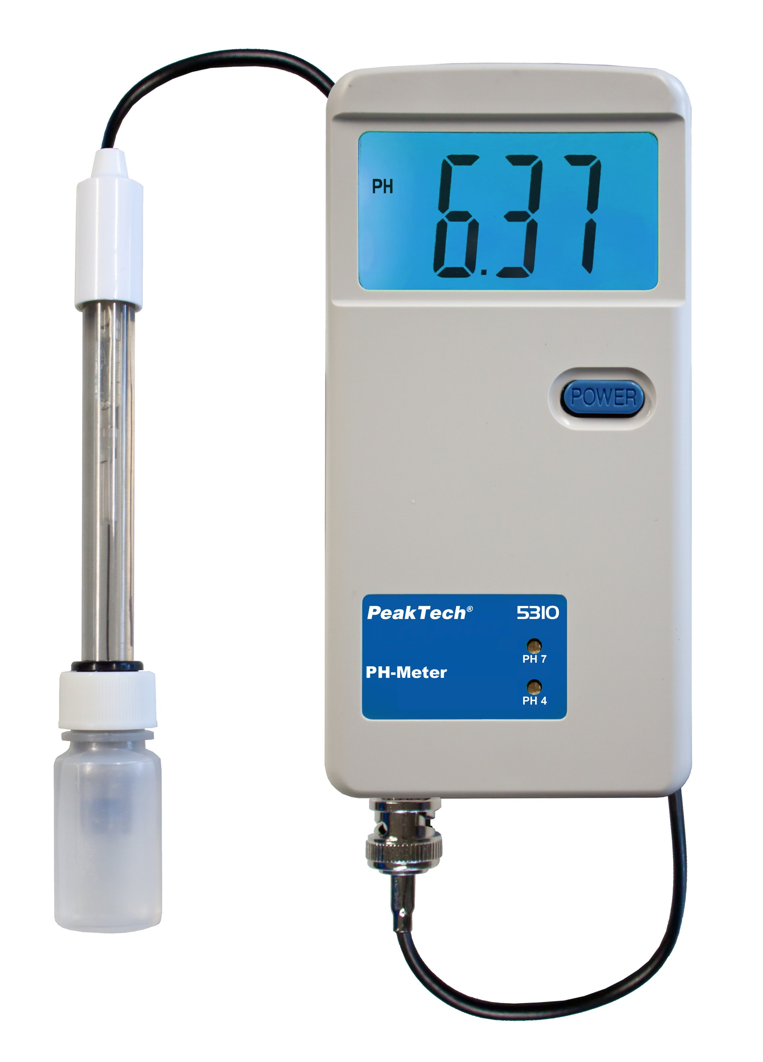 5310: PH (1-St) 50°C, ~ 14.00 PeakTech bis PeakTech PH-Messgerät mit Wassersensor / Kabelsonde