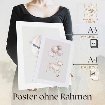 Heimlich Poster Set als Wohnzimmer Deko, Bilder DINA3 & DINA4, Pastell Kinderzimmer, Tiere