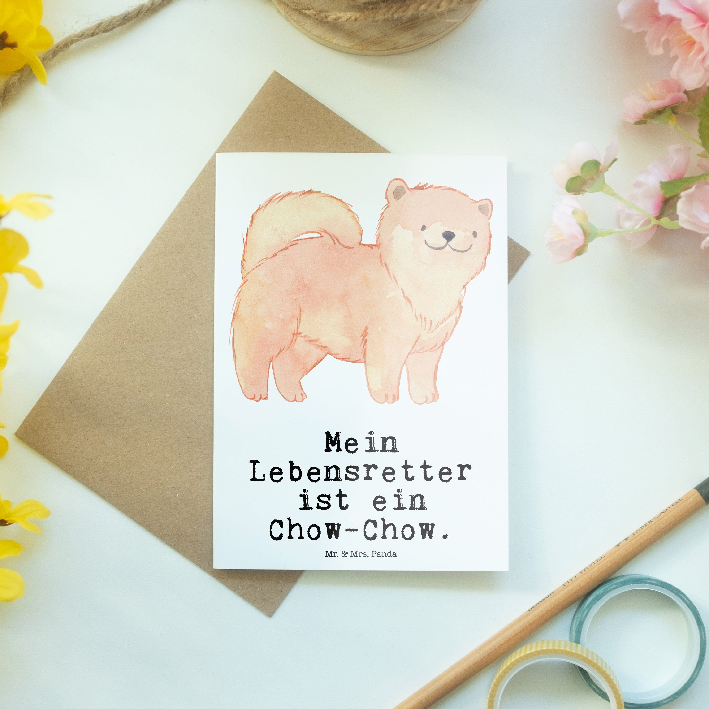 Mr. & Mrs. Chow-Chow Weiß - Lebensretter Glückwunschkarte, Grußkarte Geschenk, Asiatisch Panda 