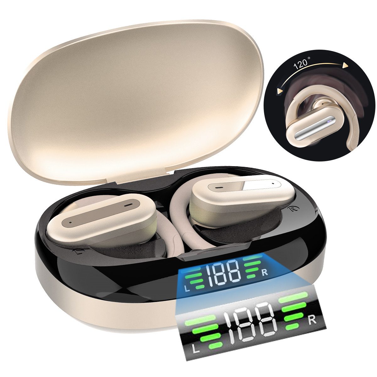 VSIUO Bluetooth Sportkopfhorer True Wireless Earbuds Stereo mit Ohrhaken wireless In Ear Kopfhorer IPX7 Wasserdicht Voice Assistant Siri Bluetooth Wireless IPX7 wasserdichte Ohrhorer Kabellos Kopfhore...
