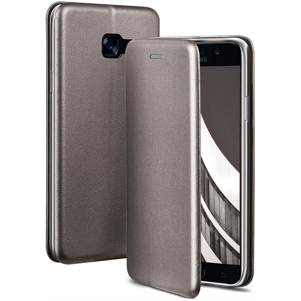 ONEFLOW Handyhülle für Samsung Galaxy A5 (2017) Premium Hülle Business Cover Grau 5,2 Zoll, 360 Grad Schutzhülle Flip Case Etui Klapphülle Dünn Leder Handy Tasche