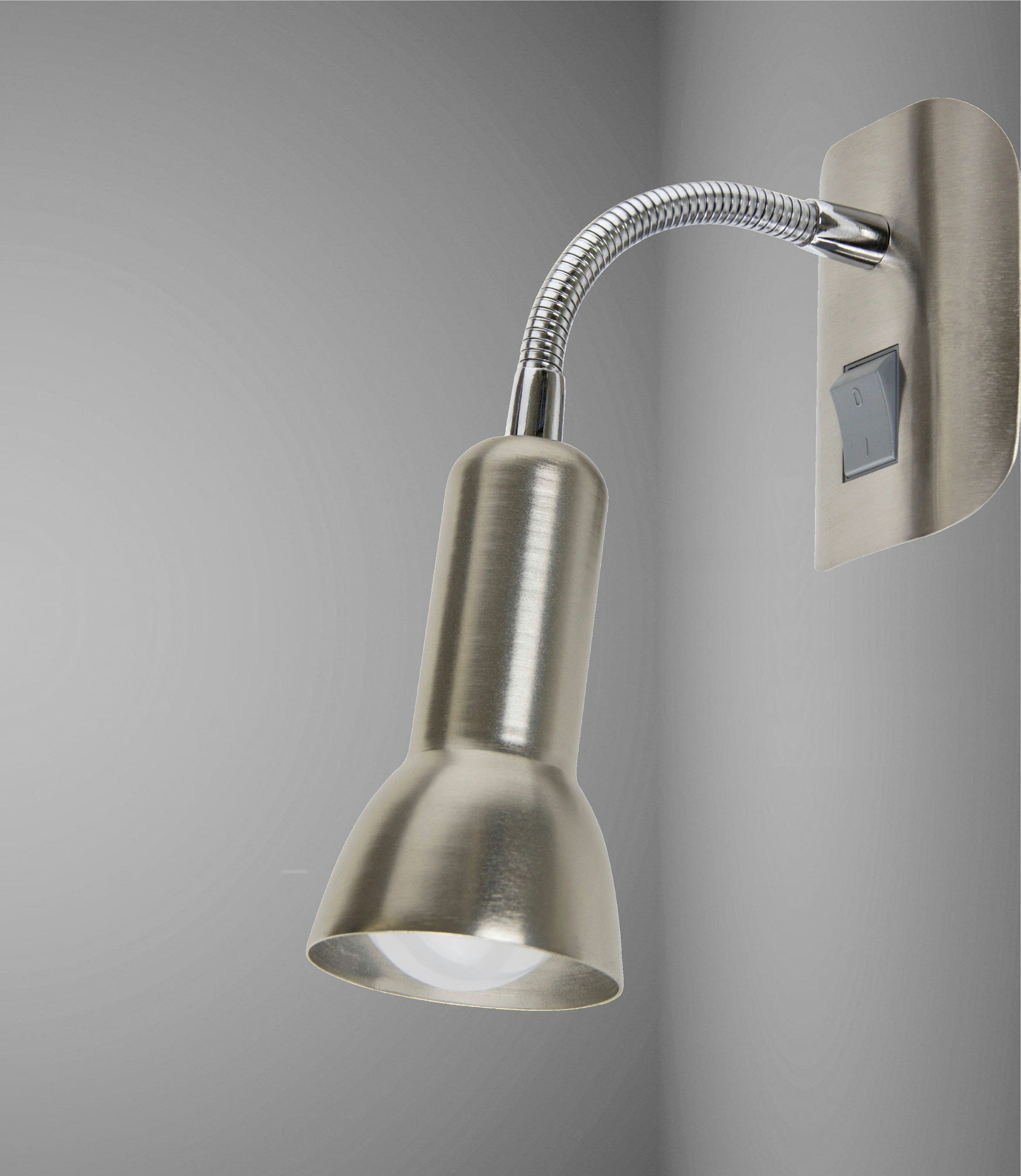 TRANGO LED Steckdosenleuchte, 11-057 LED Steckerleuchte *ANNA* Wandleuchte, Leselampe, Küchenlampe, Nachtlicht in Nickel matt inkl. 1x 5 Watt E14 LED Leuchtmittel 3000K warmweiß, Wandlampe, Küchenlampe, Steckerlampe