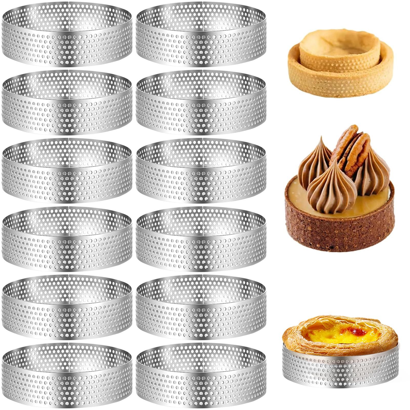 FOUORTUNATE-BEE Tarteform 12 Stück Edelstahl Tartelette-Rahmen mit Löchern, (Perfekte Tarte- und Quicheformen, Ø 6 cm 12-tlg), gleichmäßige Wärmeverteilung, rostfreier Edelstahl, ofenfest