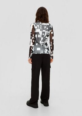 QS Langarmshirt Mesh-Shirt mit All-over-Print Raffung