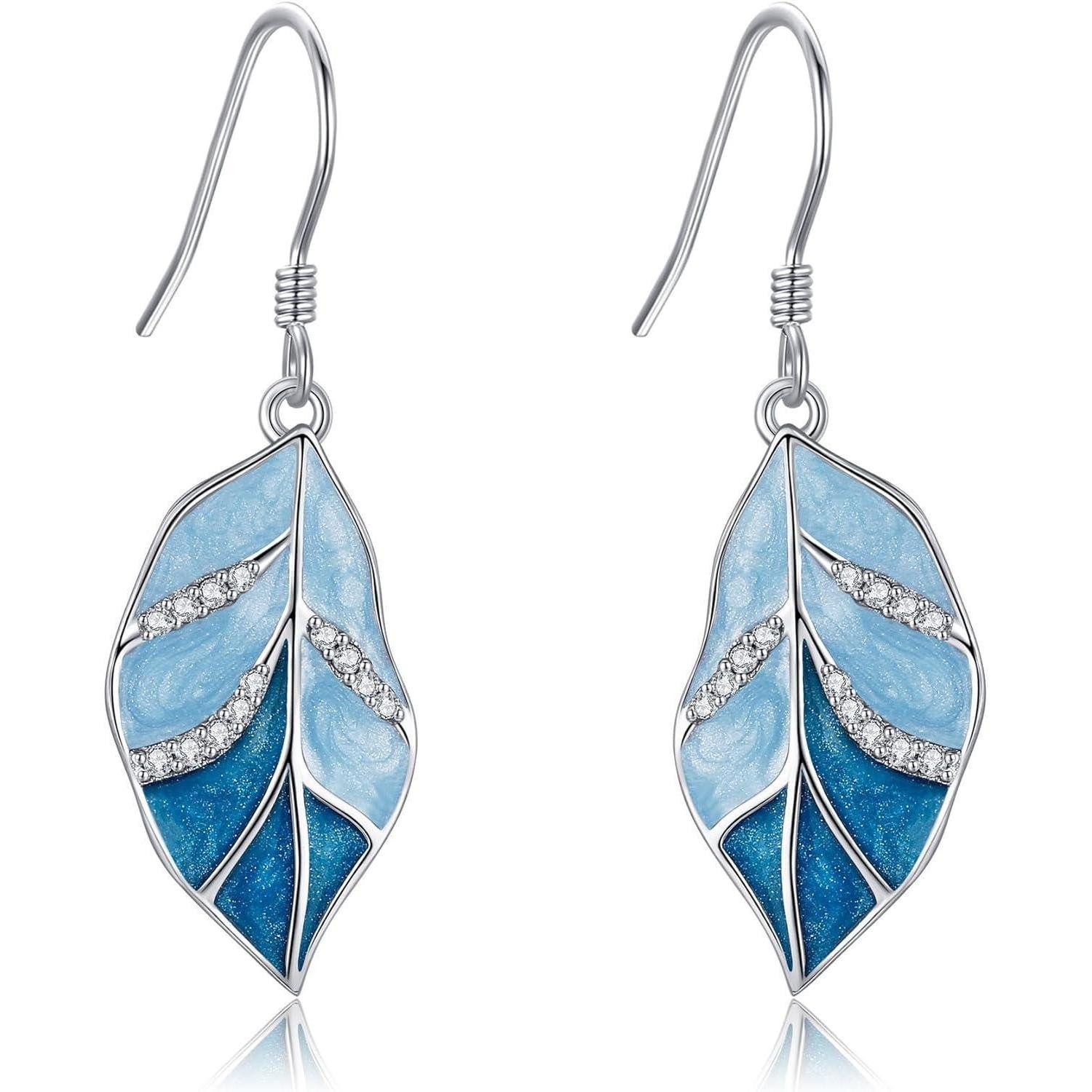 Paar Ohrhänger Blatt Ohrringe Damen Mädchen Sterling Silber Monstera Pflanze Natur