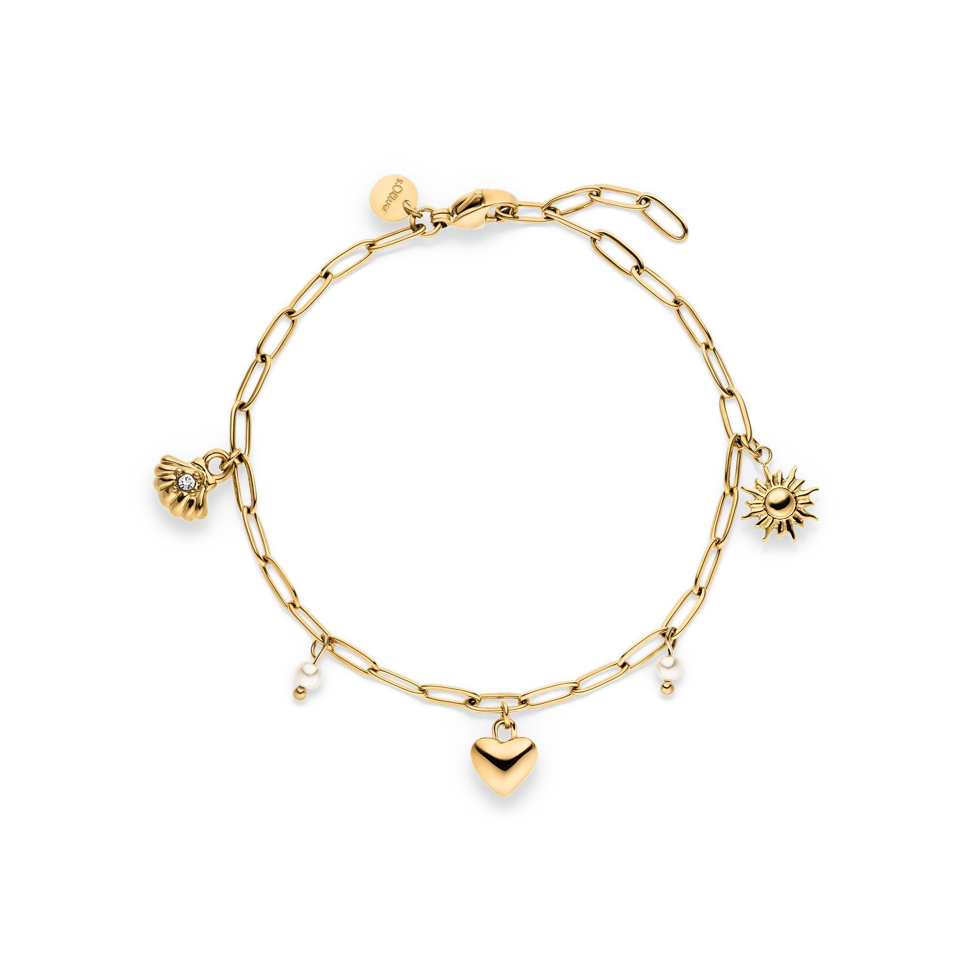 s.Oliver Armband Summer Charms, Muschel-Optik, Herz, Sonne, mit Zirkonia (synth) - mit Perle (imitiert)