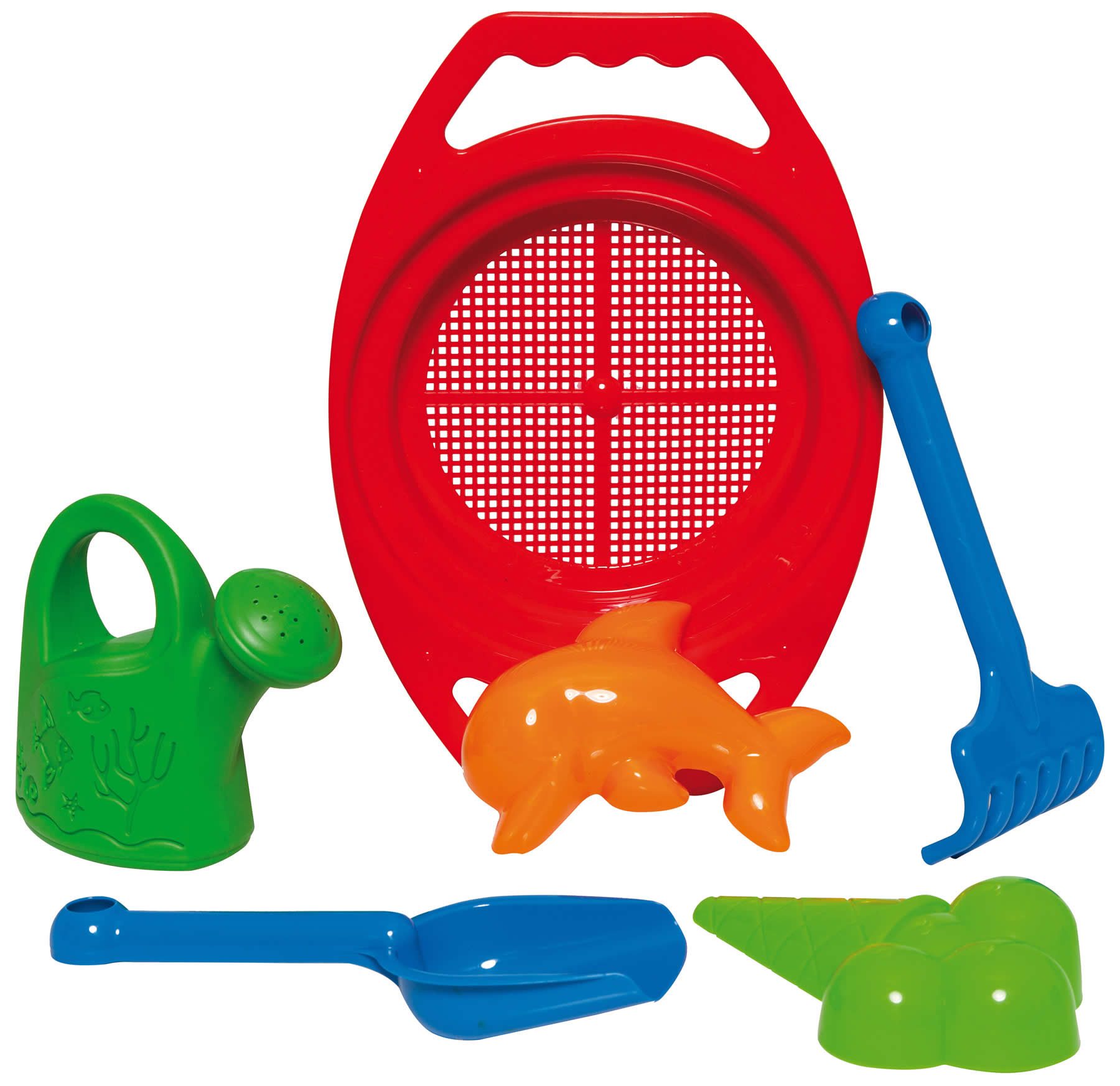 Dohany Sandform-Set Schaufel Rechen Förmchen Sieb Gießkanne 6-tlg, (Set)