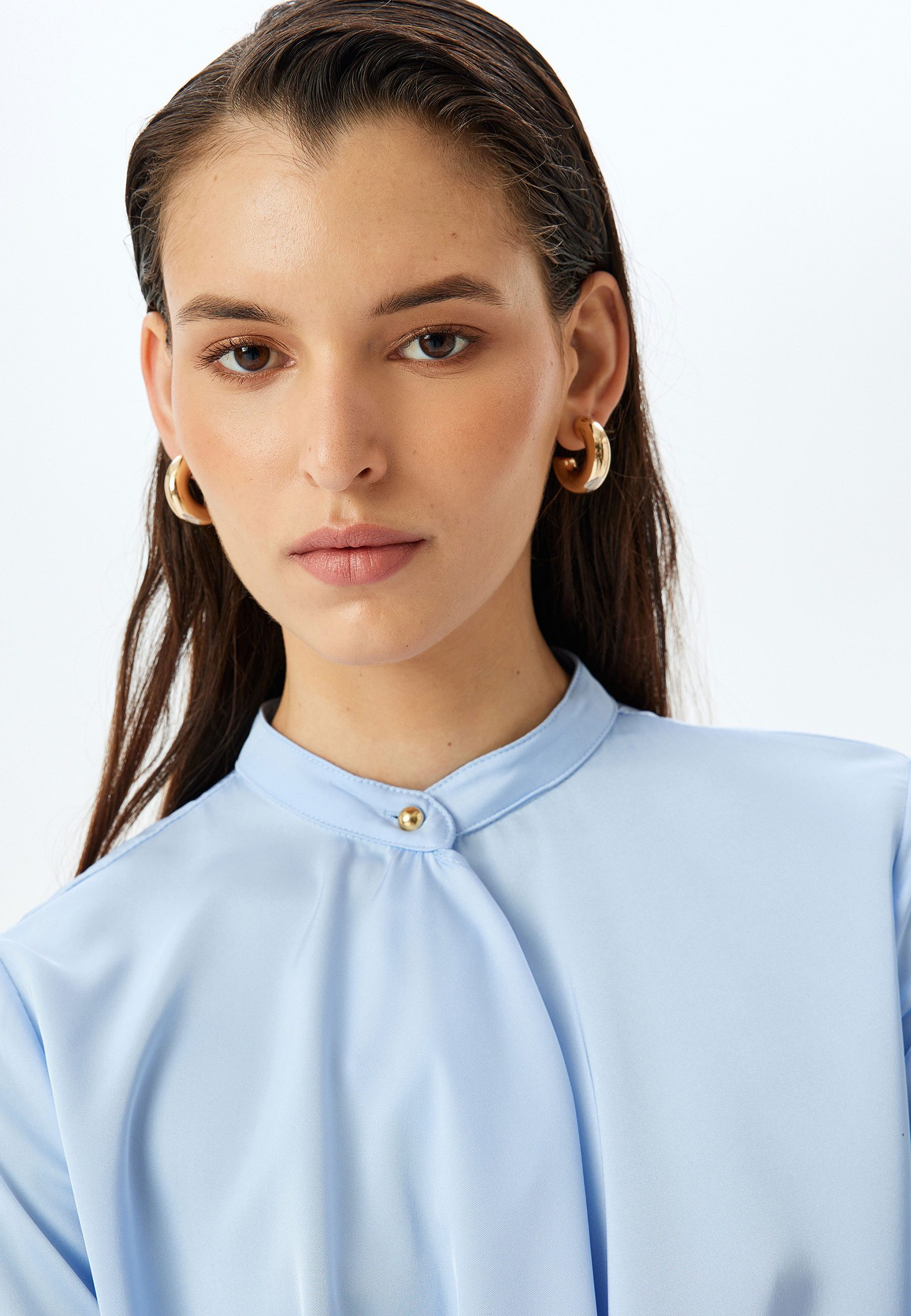 Koton Satinbluse Langärmelig Rundhalsausschnitt Satinbluse günstig online kaufen