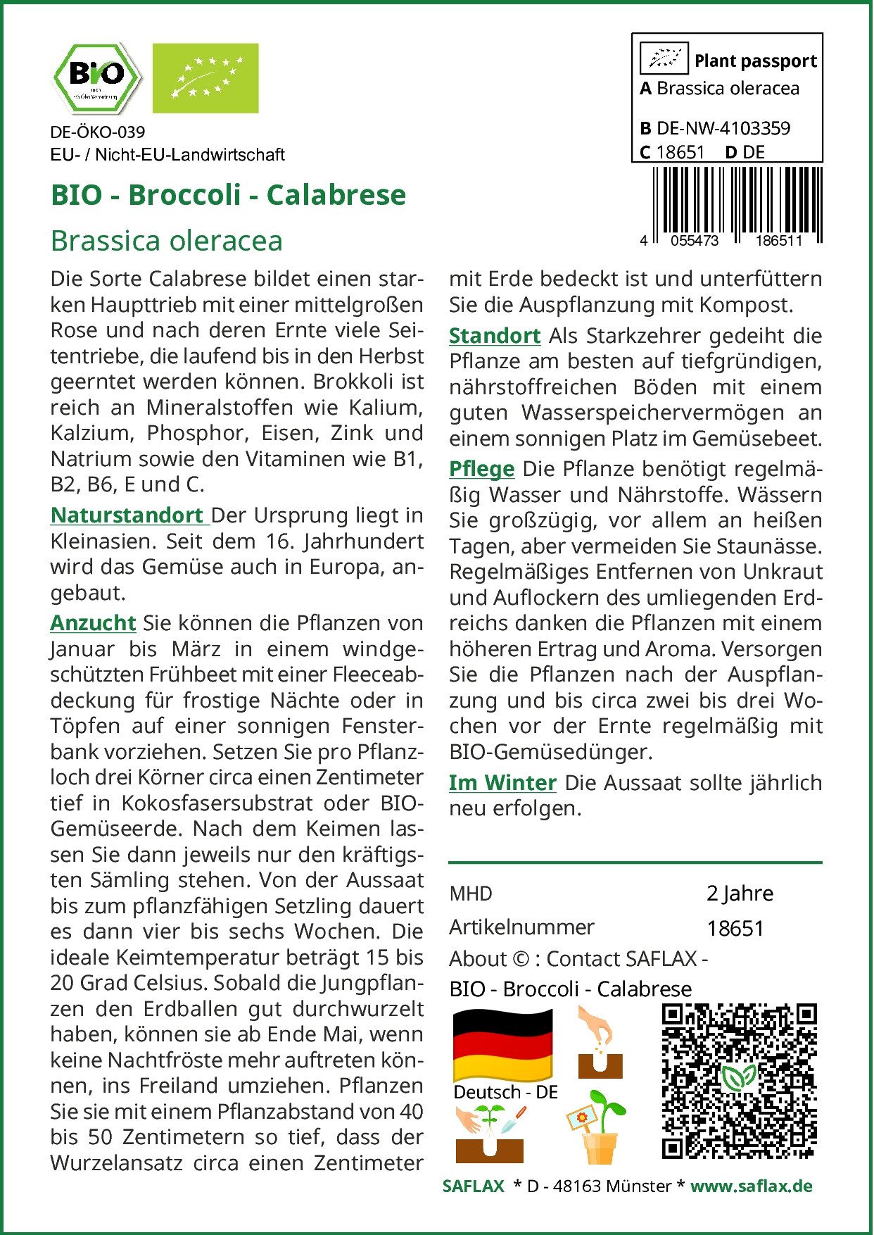 SAFLAX Gemüsesamen SAFLAX - Samen - BIO - Broccoli - Calabrese günstig online kaufen