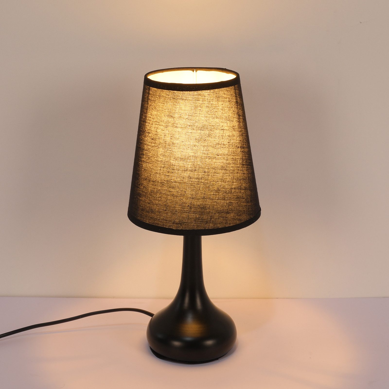 Riserva Schreibtischlampe Tischlampe Schwarz E27 Retro Stoffschirm mit Schalter