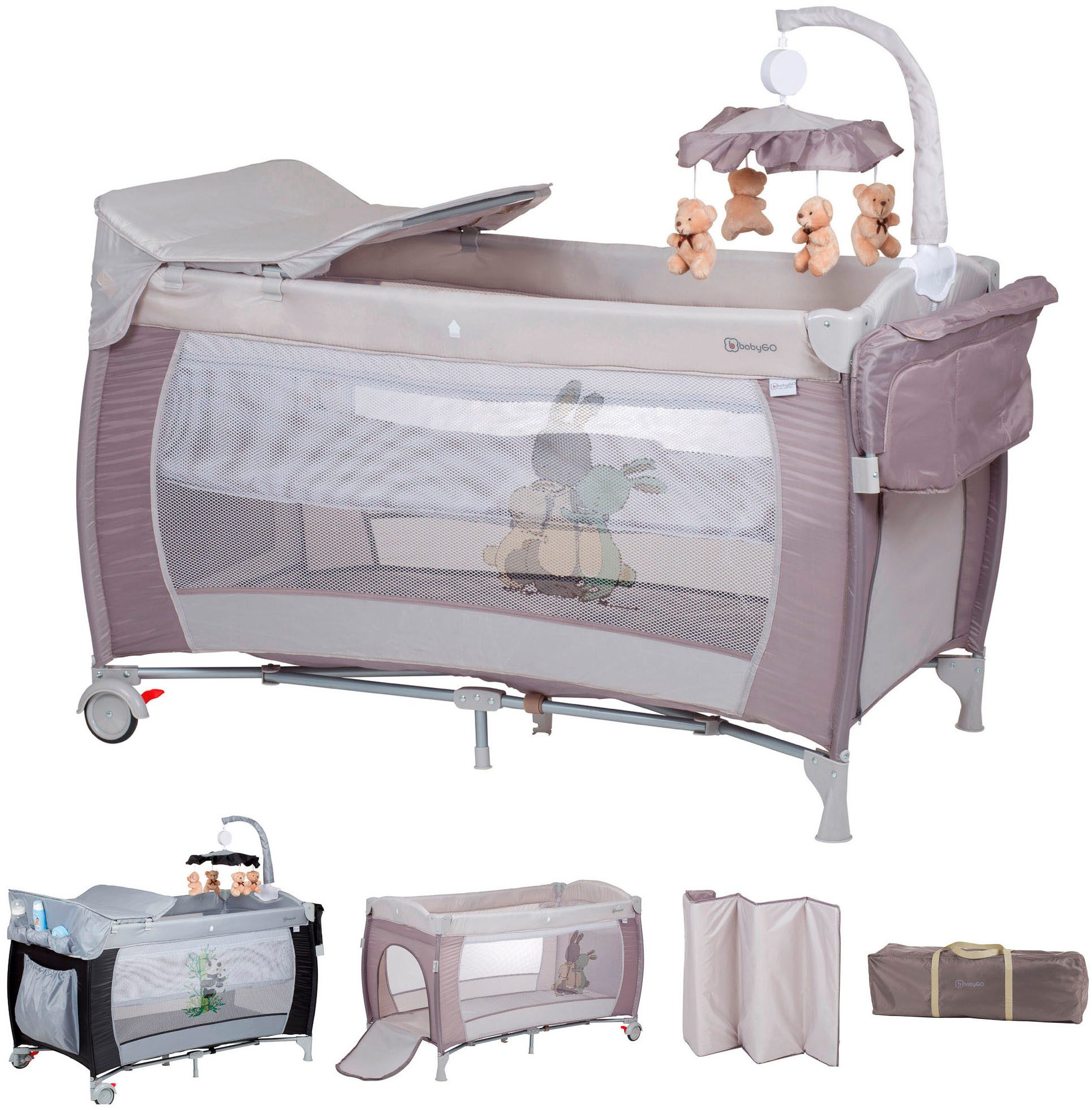 BabyGo Baby-Reisebett Sleeper Deluxe, beige, mit Musik-Mobile
