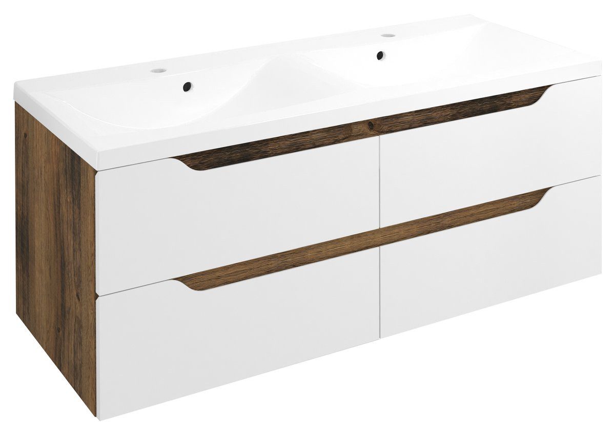 Sapho Waschbeckenunterschrank WAVE Doppelunterschrank 119,7x50x47,8cm, weiß/Eiche collingwood Sapho-WA120-3019