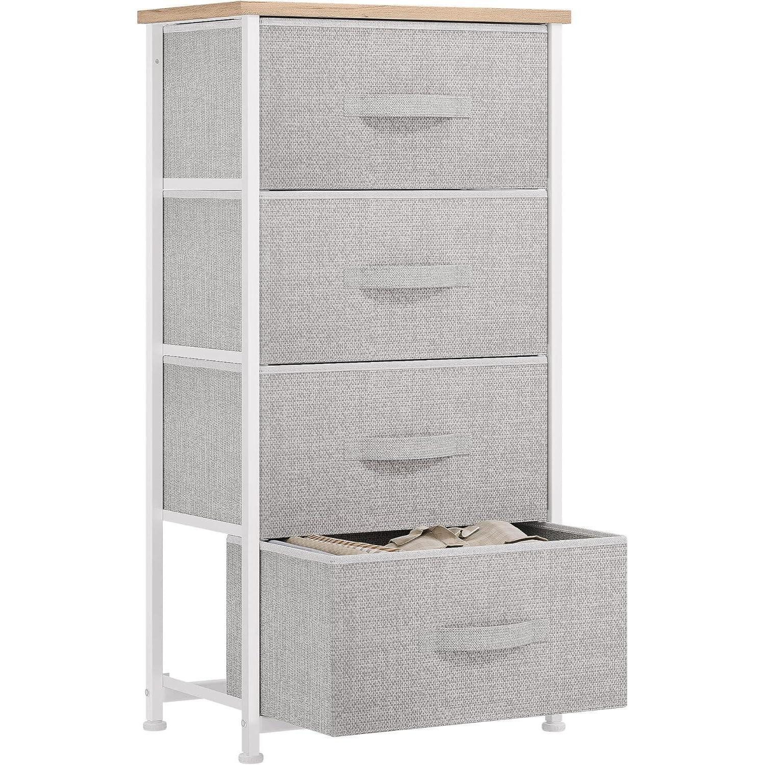 YITAHOME Stoffschrank Kommode Schmal mit 4 Schubladen Stoff Hellgrau Modern für Schlafzimmer