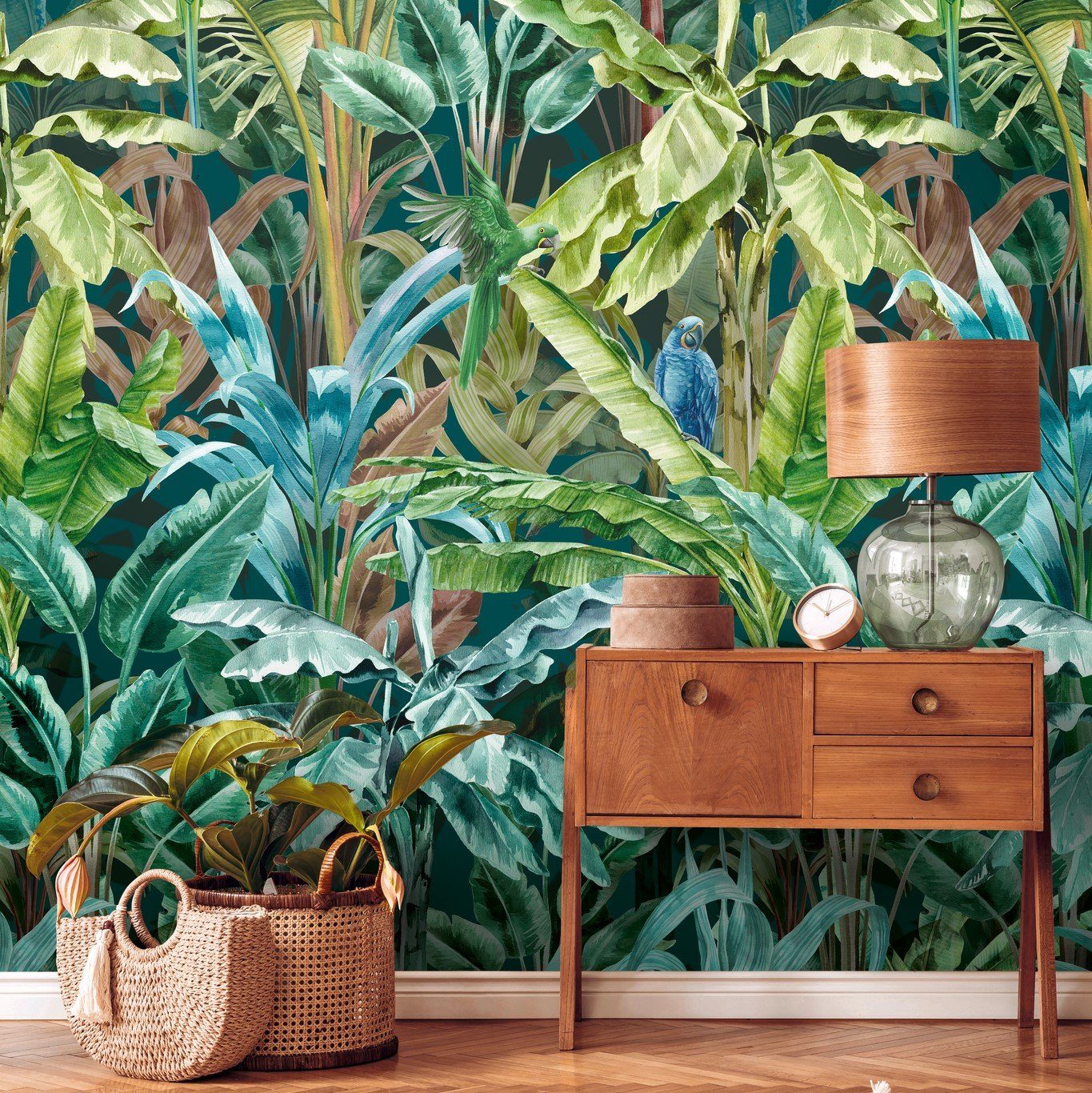 living walls Fototapete Metropolitan Stories. Travel Styles. Tapete Dschungel, glatt, matt, gemustert, neutral, (1 St), Palmenblätter Fototapete Floral Tapeten Wohnzimmer Schlafzimmer Küche