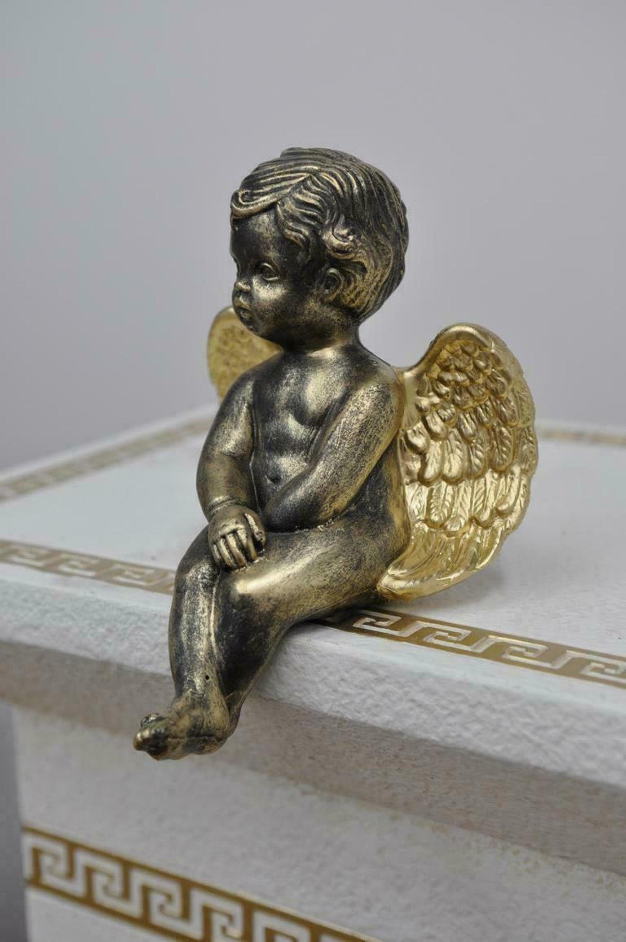 Skulptur P0646 Skulptur Design Engel Figur JVmoebel Gold Sitzender Accessoire 14cm Neu