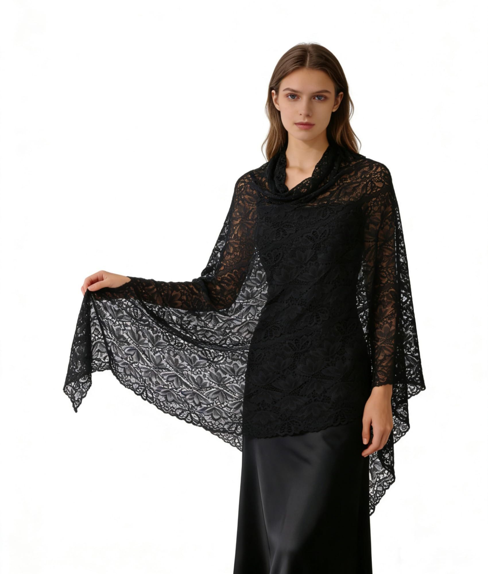 Cachito Modeschal Damen Spitzen Schal mit Strass & Blumenmuster, elegante Stola, (1-St), Leichte glitzernde Stola für Hochzeit, Abendkleid & festliche Anlässe