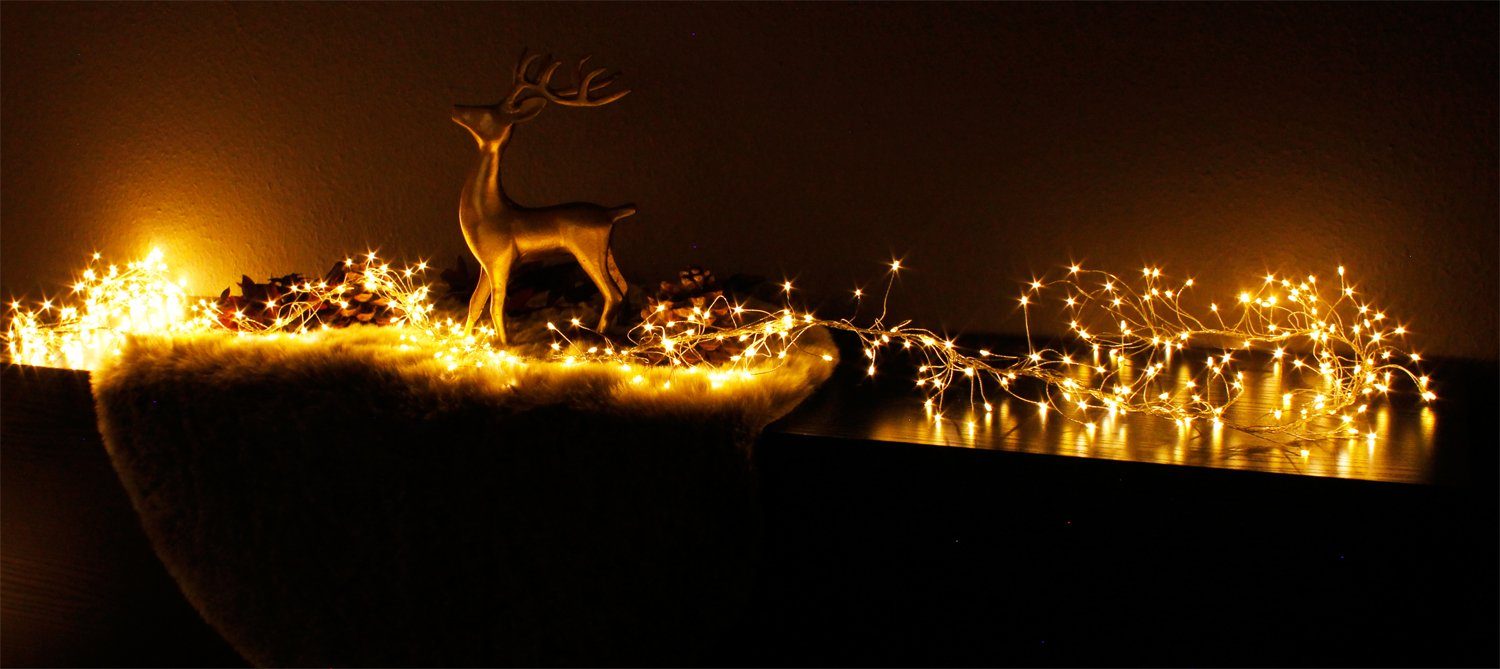 Arnusa LED-Lichterkette Cluster Leuchtdraht Büschel Lichterbündel LED warmweiß, 480-flammig, mit Steckernetzteil für Innen und Aussen