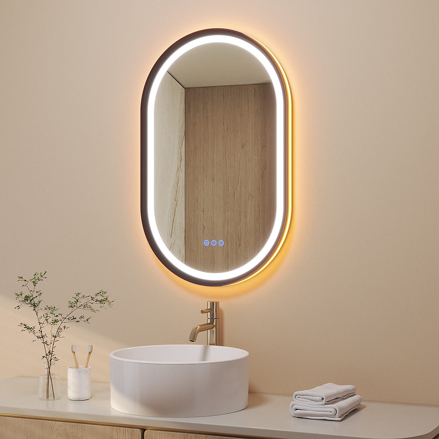 AQUALAVOS Badspiegel LED Spiegel Ovaler Wandspiegel mit Rahmen Badspiegel m günstig online kaufen