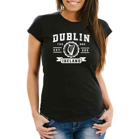 Neverless Print-Shirt Damen T-Shirt Dublin Irland Retro Design Print Aufdruck Fashion Streetstyle Slim Fit Neverless® mit Print