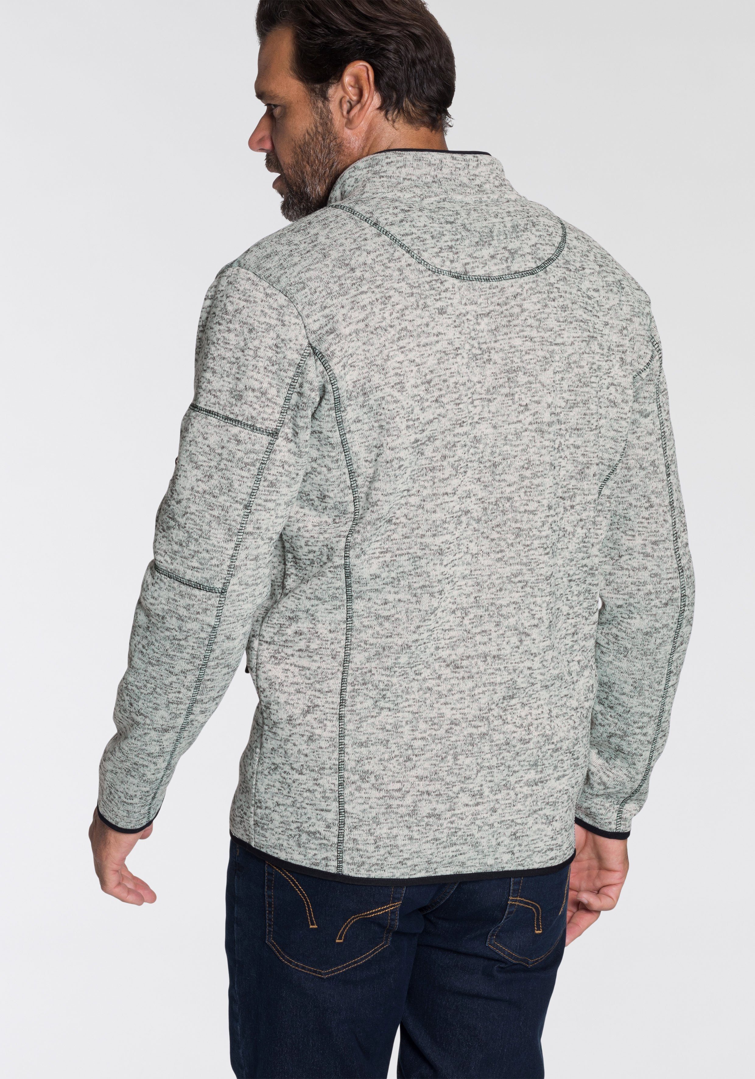 Man's World Strickfleecejacke für die Übergangszeit, mit Reißverschlusstaschen, mit Stehkragen – Bild 3 von 5