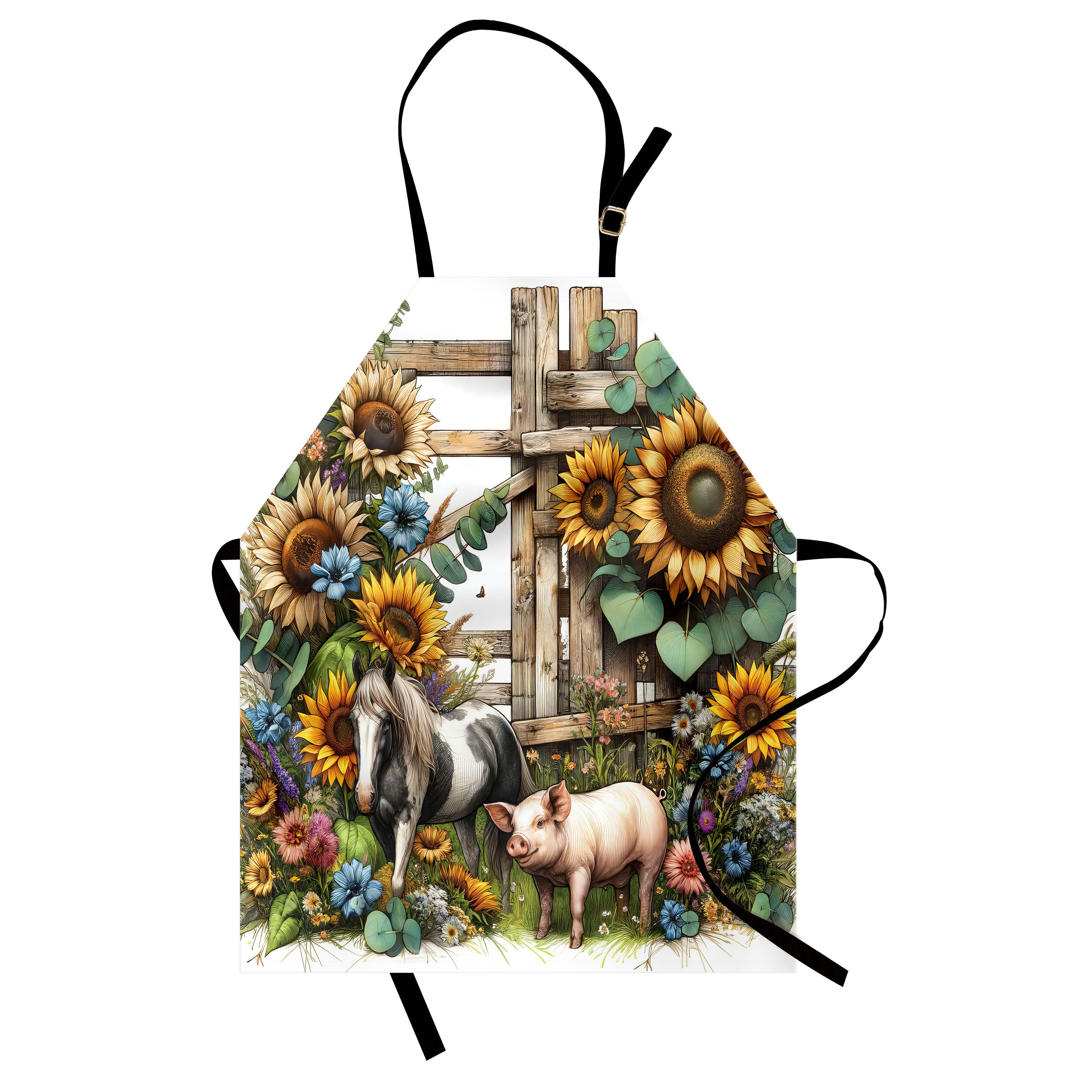Abakuhaus Kochschürze Höhenverstellbar Klare Farben ohne verblassen, Rustikal Vintage Bauernhof Schwein und Pferd
