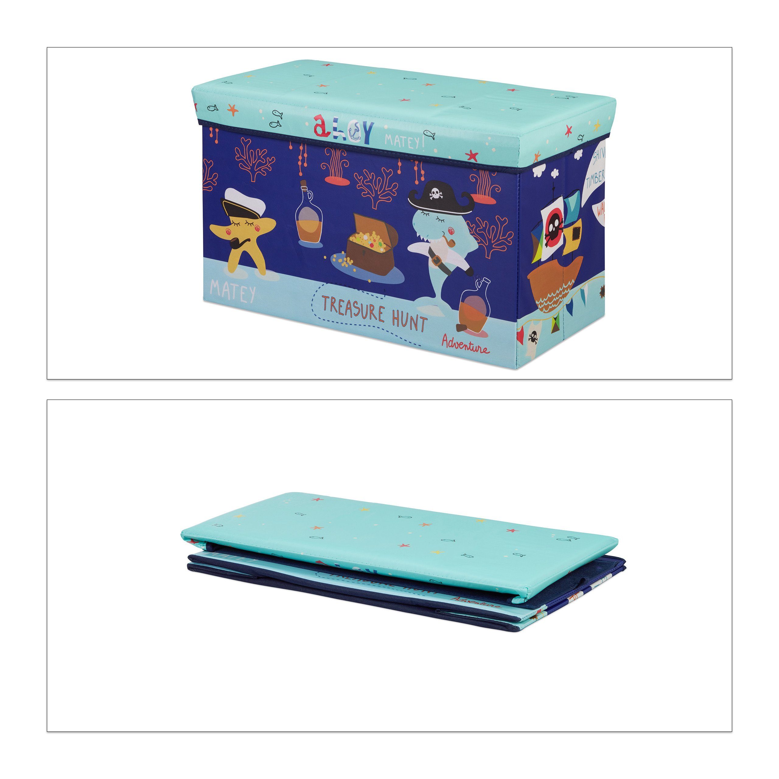 Dunkelblau Hellblau Treasure Sitzhocker Kinder, relaxdays Sitzbox für Hunt Gelb