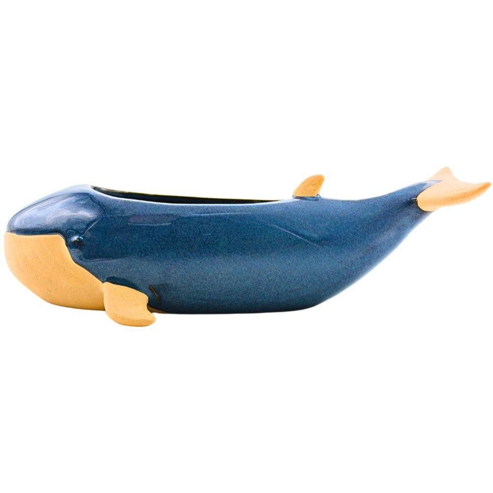 Dekohelden24 Übertopf Übertopf - Pflanztopf - Pflanzgefäß - Dekoschale aus Keramik als Wal (1 Stück, 1 St), Maße L/B/H: ca. 30 x 13 x 9 cm