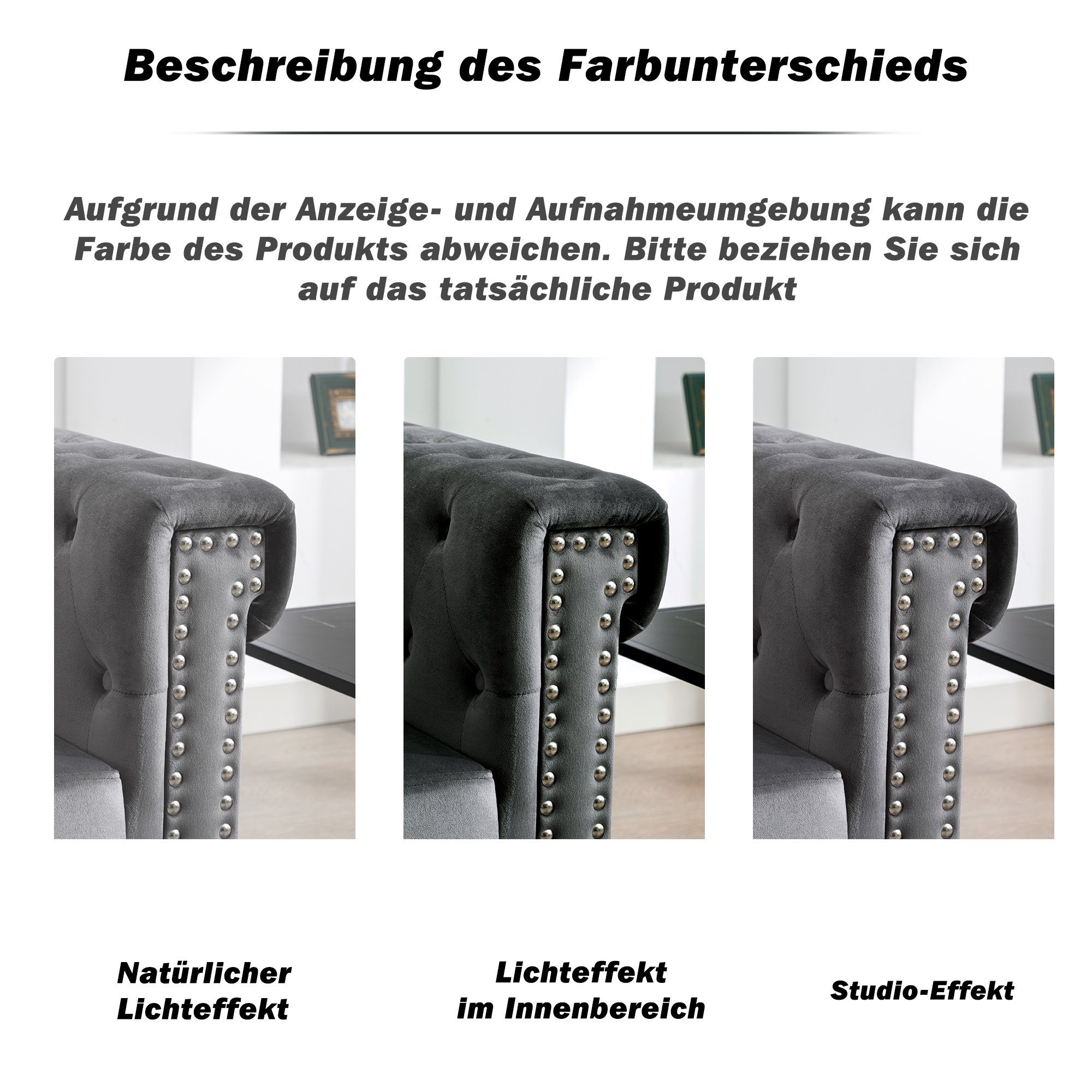3-Sitzer, mit edler Knopfheftung und typischen Armlehnen, Sofa in Chesterfield-Optik, mit Federkern und Holzfüße, Bezug aus Samt