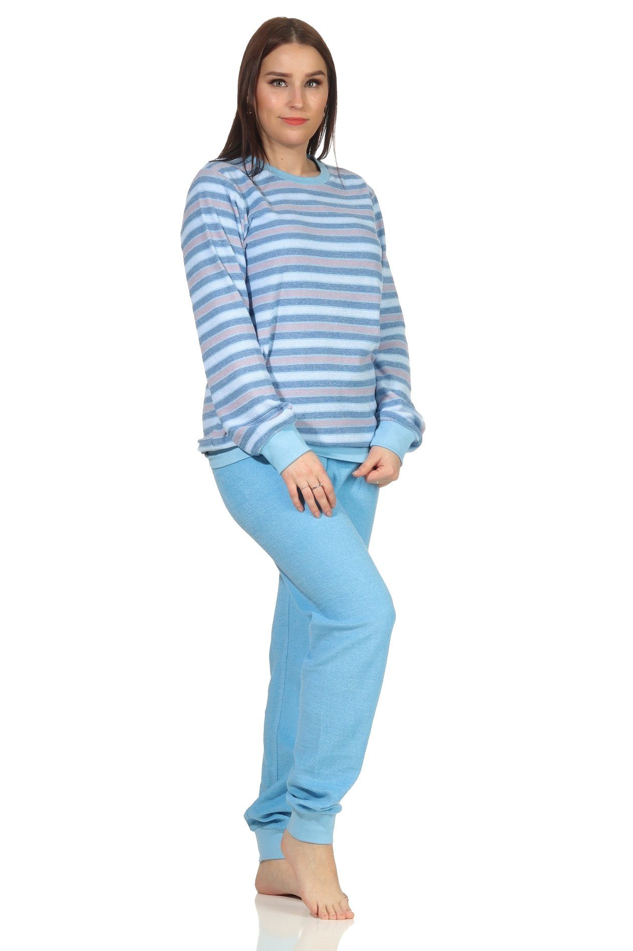 Creative Normann Bündchen Damen Schlafanzug hellblau by Ringeloptik in Frottee mit Pyjama