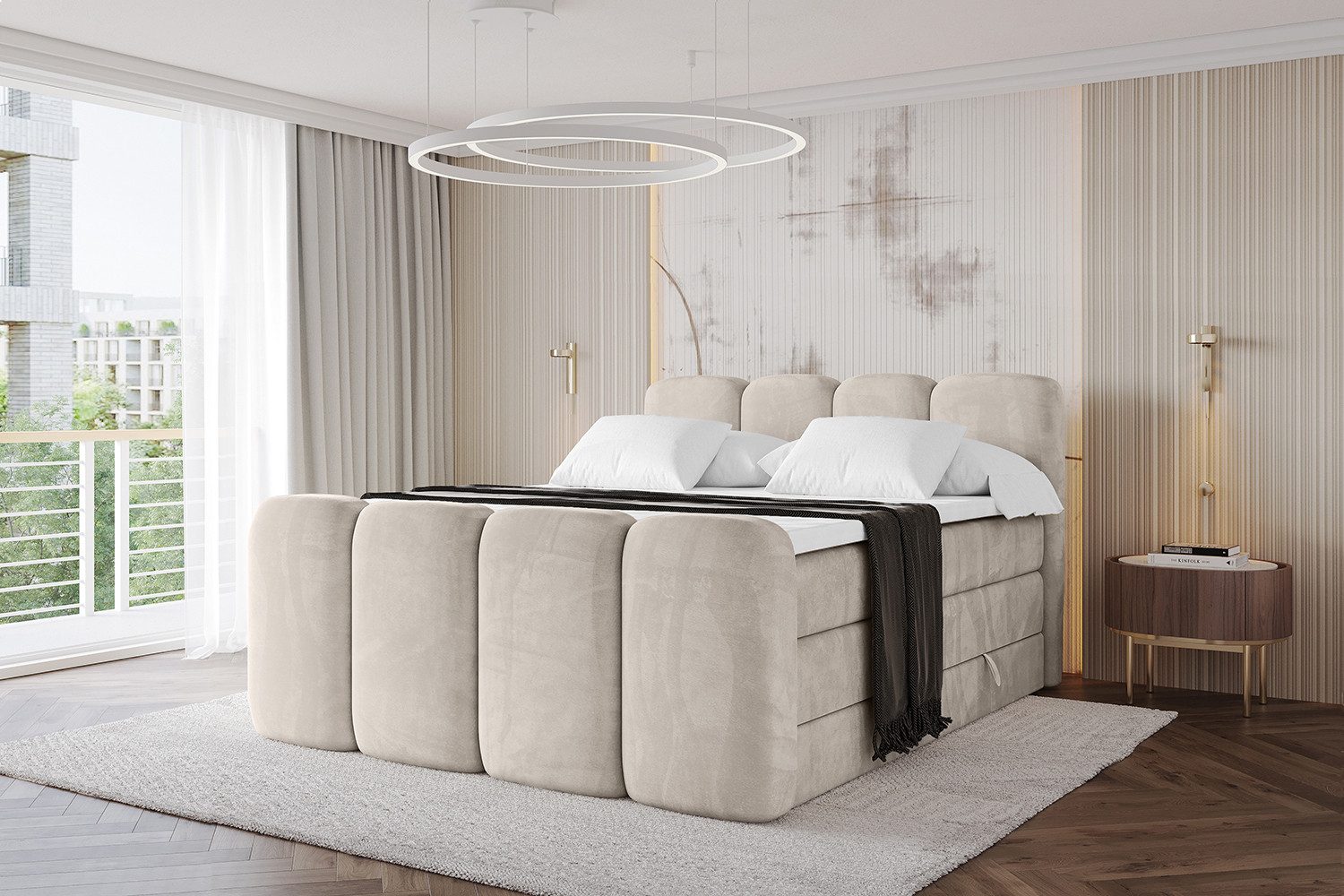 ALTDECOR Boxspringbett NINA-Z KING (Multipocket-Matratze H4, H3 Matratze Bonellfederung, Topper, Kopfteil), Doppelbett mit Fußteil