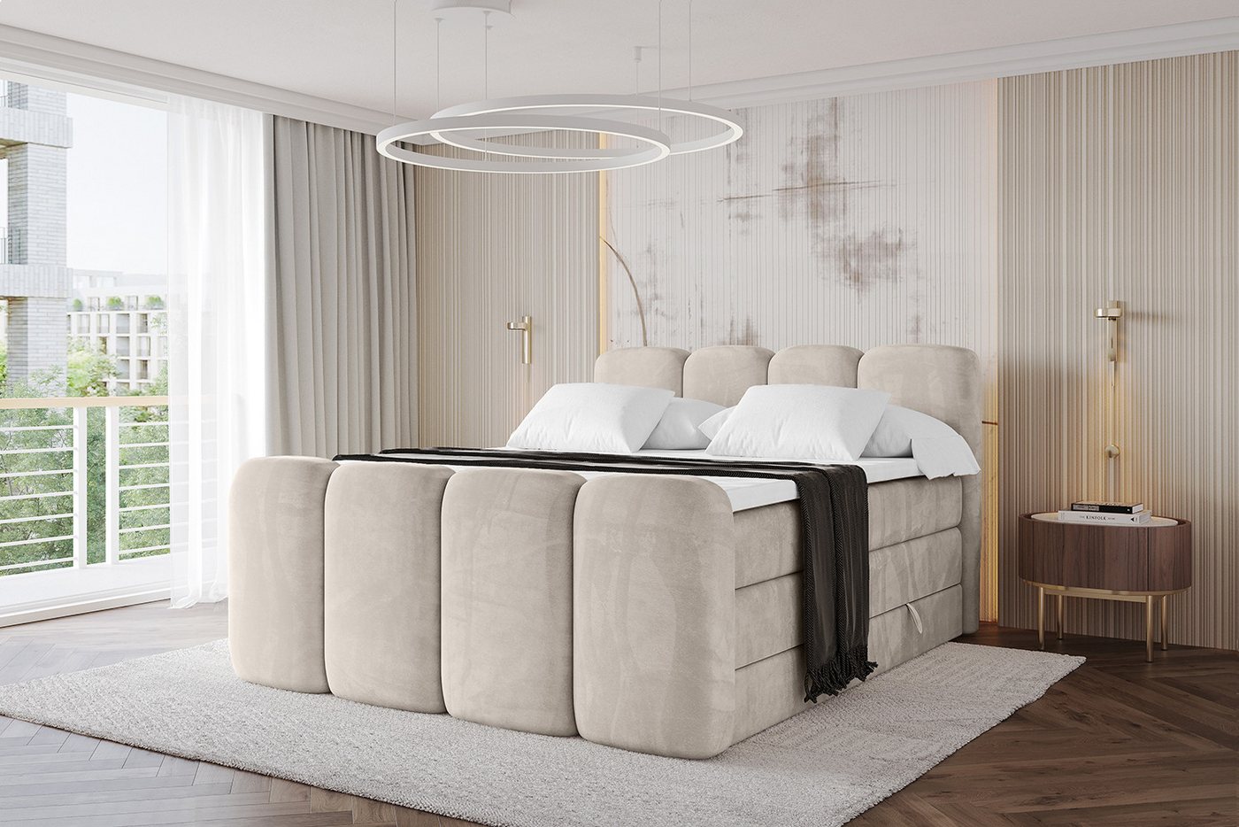 ALTDECOR Boxspringbett NINA-Z KING (Multipocket-Matratze H4, H3 Matratze Bonellfederung, Topper, Kopfteil), Doppelbett mit Fußteil