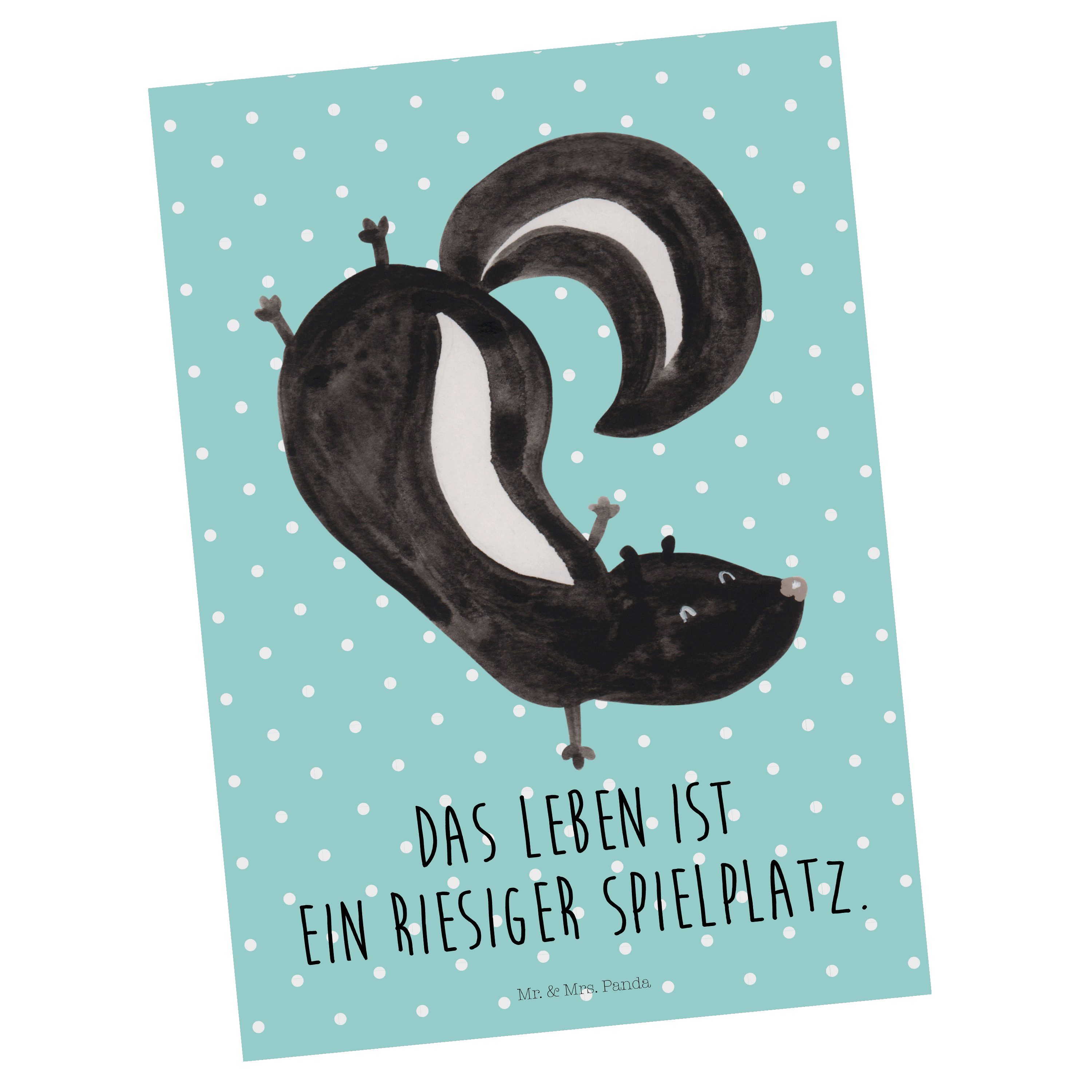 Mr. & Mrs. Panda Postkarte Stinktier Handstand - Türkis Pastell - Geschenk, Geschenkkarte, Raub