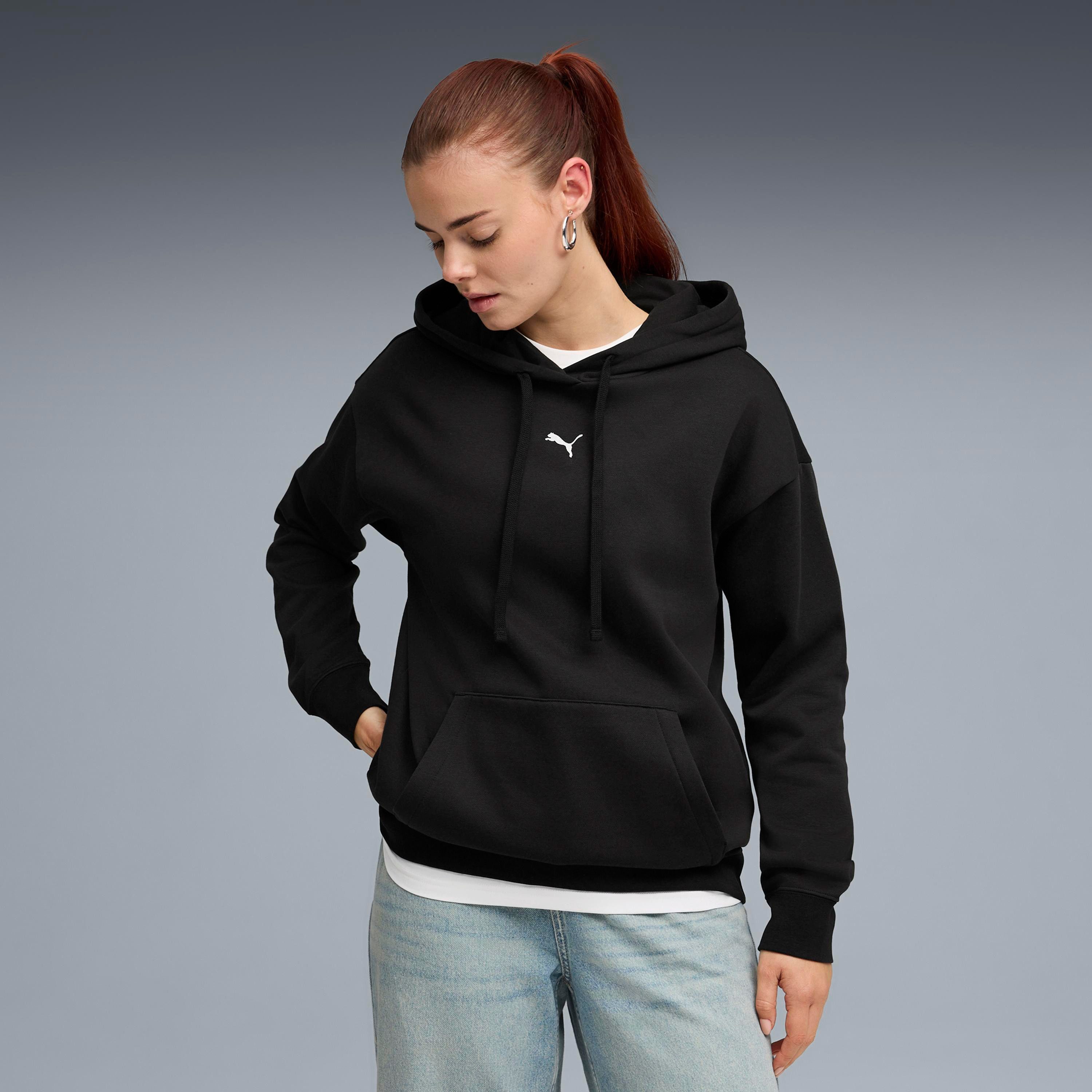 PUMA Kapuzensweatshirt ESS CENTERED CAT LOGO RELAXED HOODIE FL mit Kapuze, mit angesetztem Bündchen am Ärmelabschluss