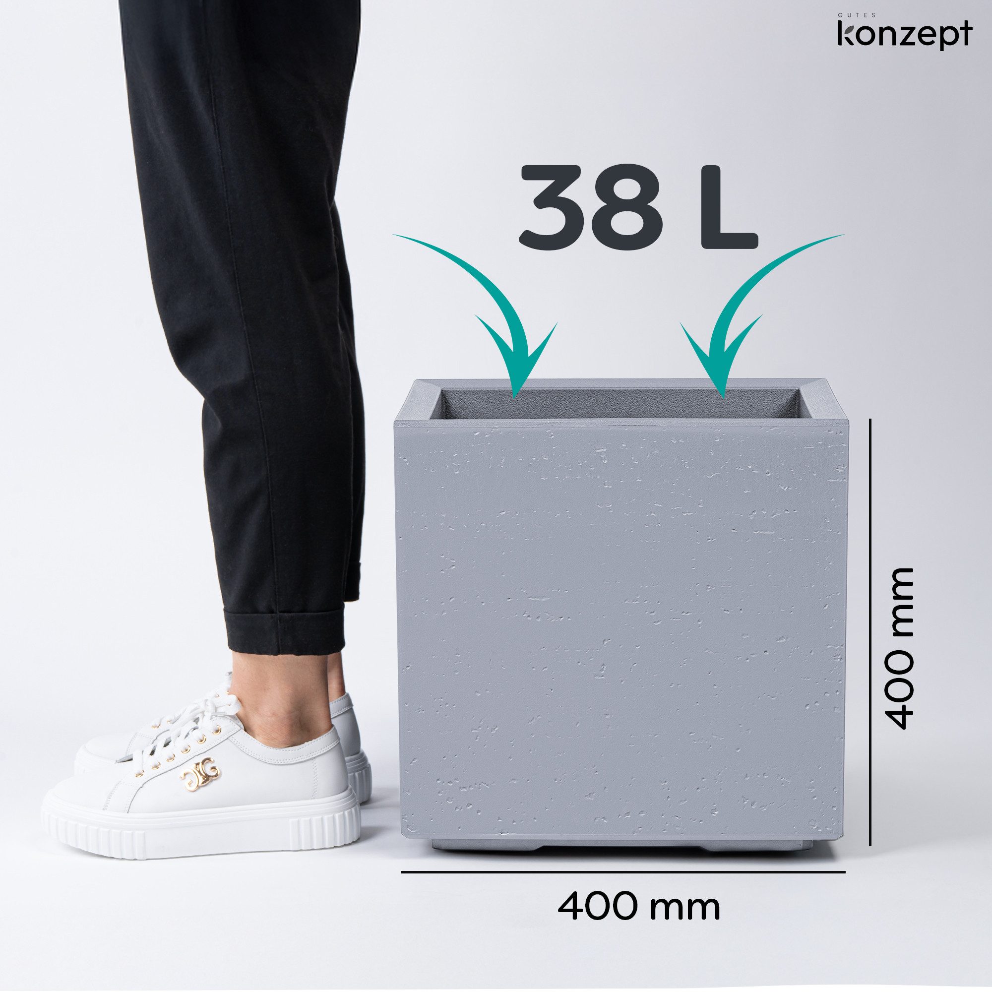KONZEPT Pflanzkübel Großer auf Rollen, für außen, in Beton-Optik, mobil, recyceltem Material, ideal für Garten, Terrasse und Balkon