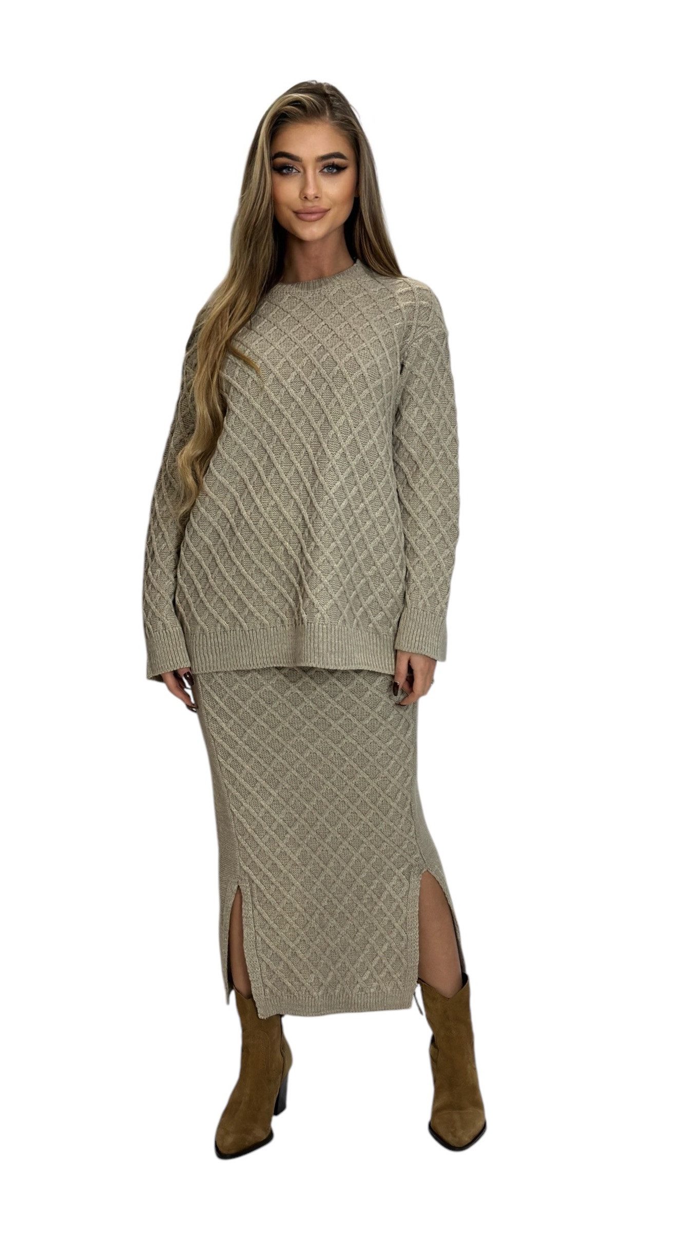 Mississhop Strickkleid Strickset Strickanzug Rock Pullover günstig online kaufen