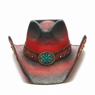 Westernlifestyle Strohhut Red Flor Cowboyhut Strohhut Westernhut Rot