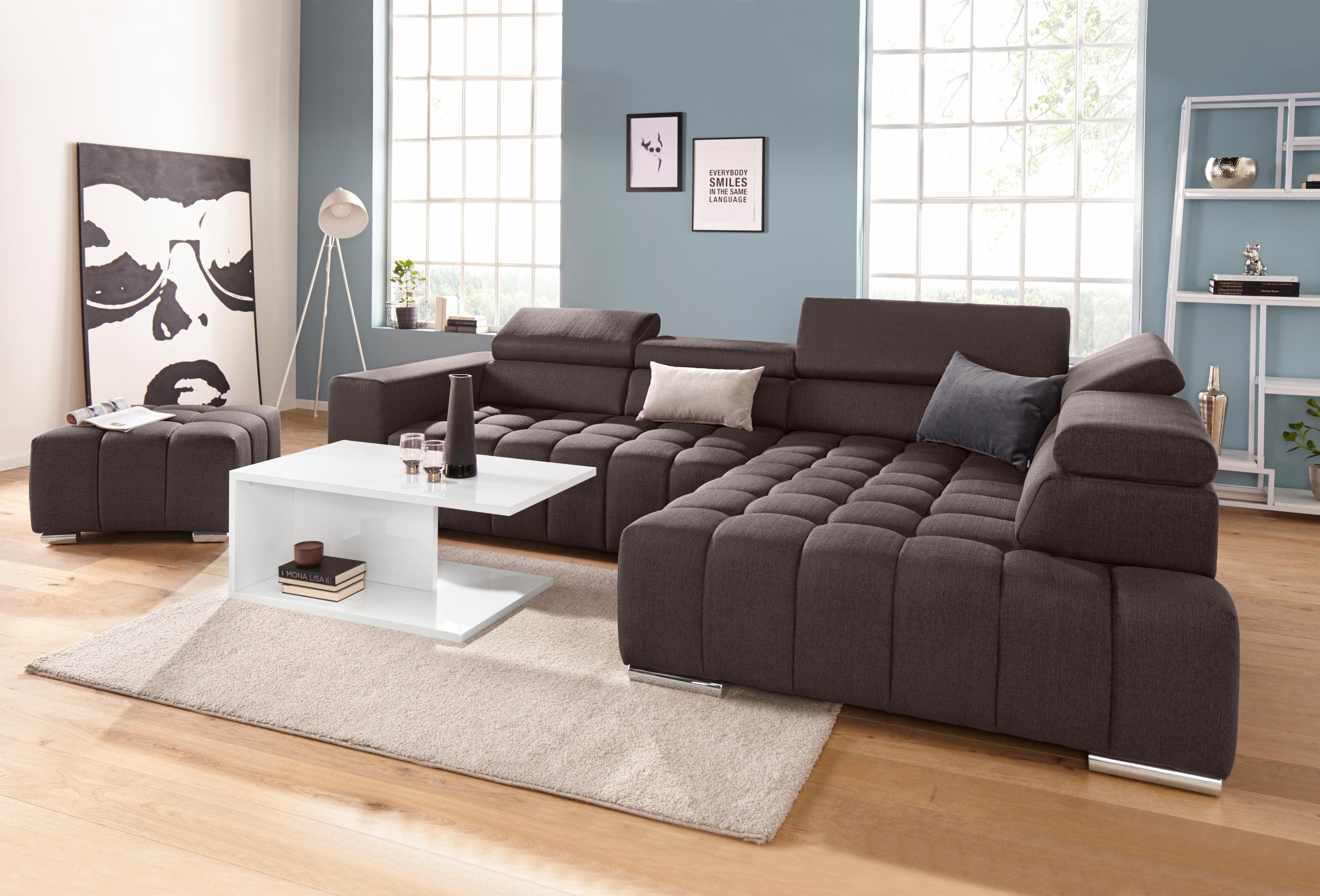 exxpo - sofa fashion Ecksofa Elias, aktuelle Kreuzsteppung im Sitz, bequem, Breite 307cm, L-Form, mit Kopf- bzw. Rückenverstellung, wahlweise mit Bettfunktion