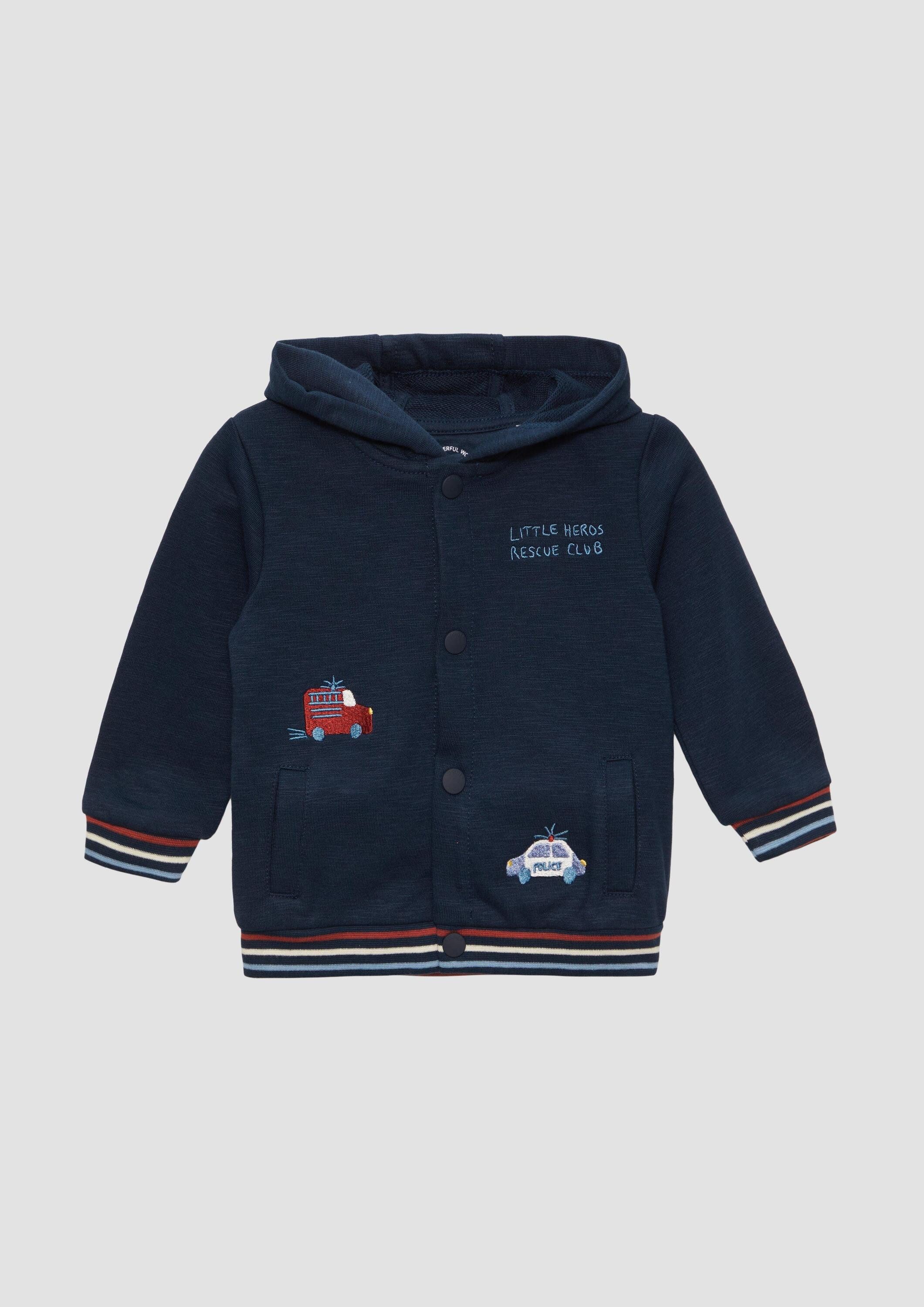 s.Oliver Sweatjacke Sweatshirt Jacke Kapuzenjacke mit Ripp-Details und Stickerei