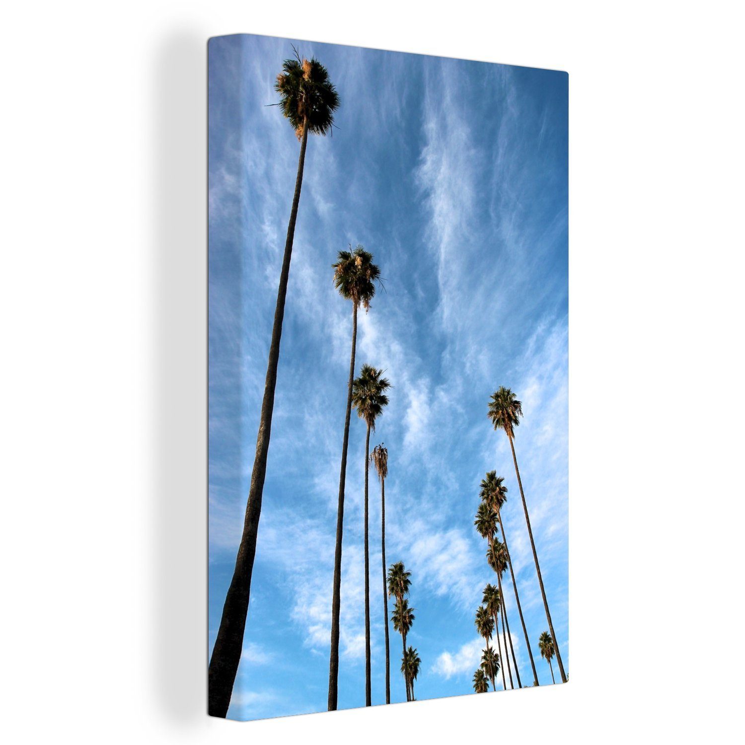 OneMillionCanvasses® Leinwandbild Die Palmenreihen vor dem blauen Himmel, (1 St), Leinwandbild fertig bespannt inkl. Zackenaufhänger, Gemälde, 20x30 cm