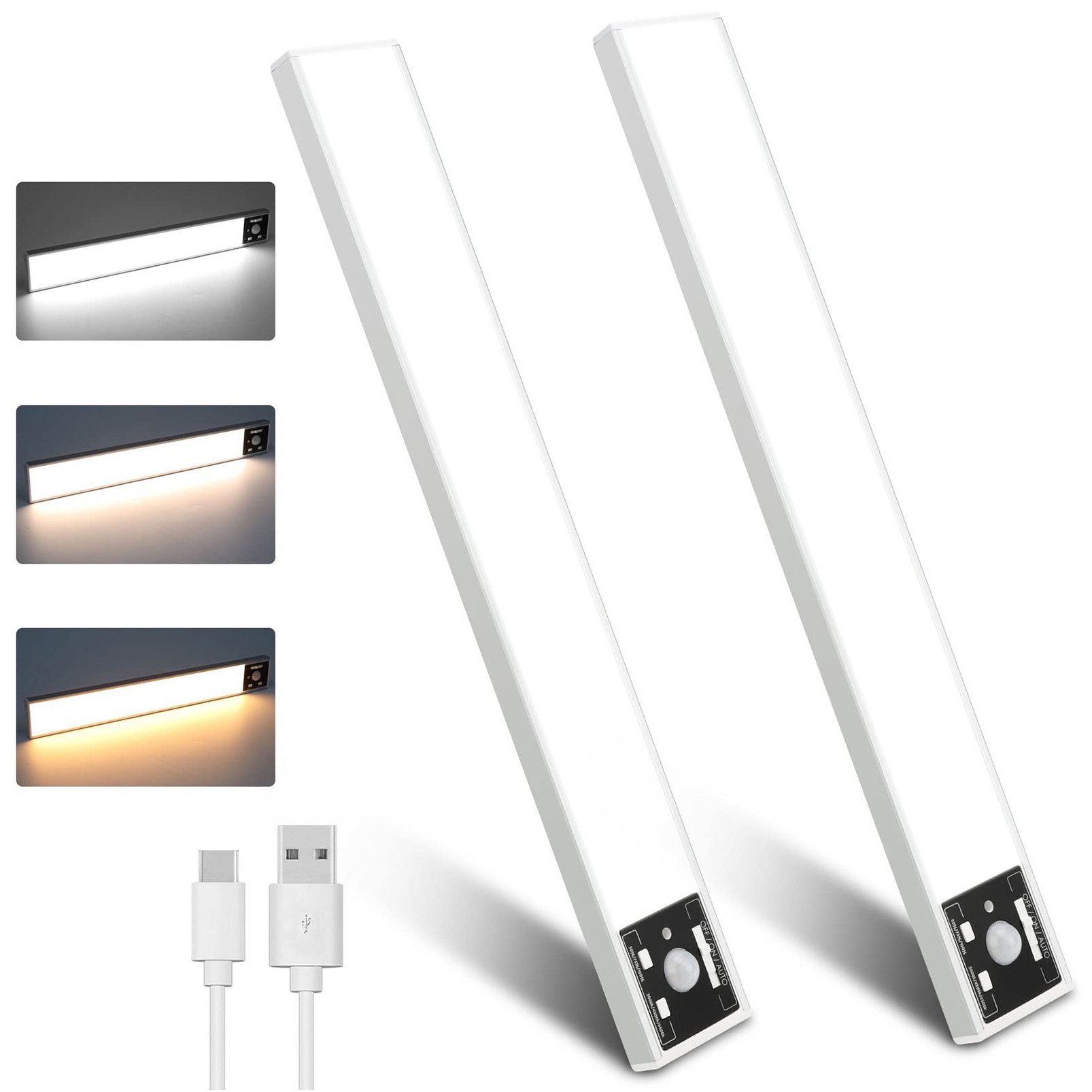 Jibenhome LED Unterbauleuchte LED Unterbauleuchte mit Bewegungsmelder, 3 Farbtemperatur, USB, Innen Akku, Schranklicht für Kleiderschrank, Unterschrank, Treppe, RV