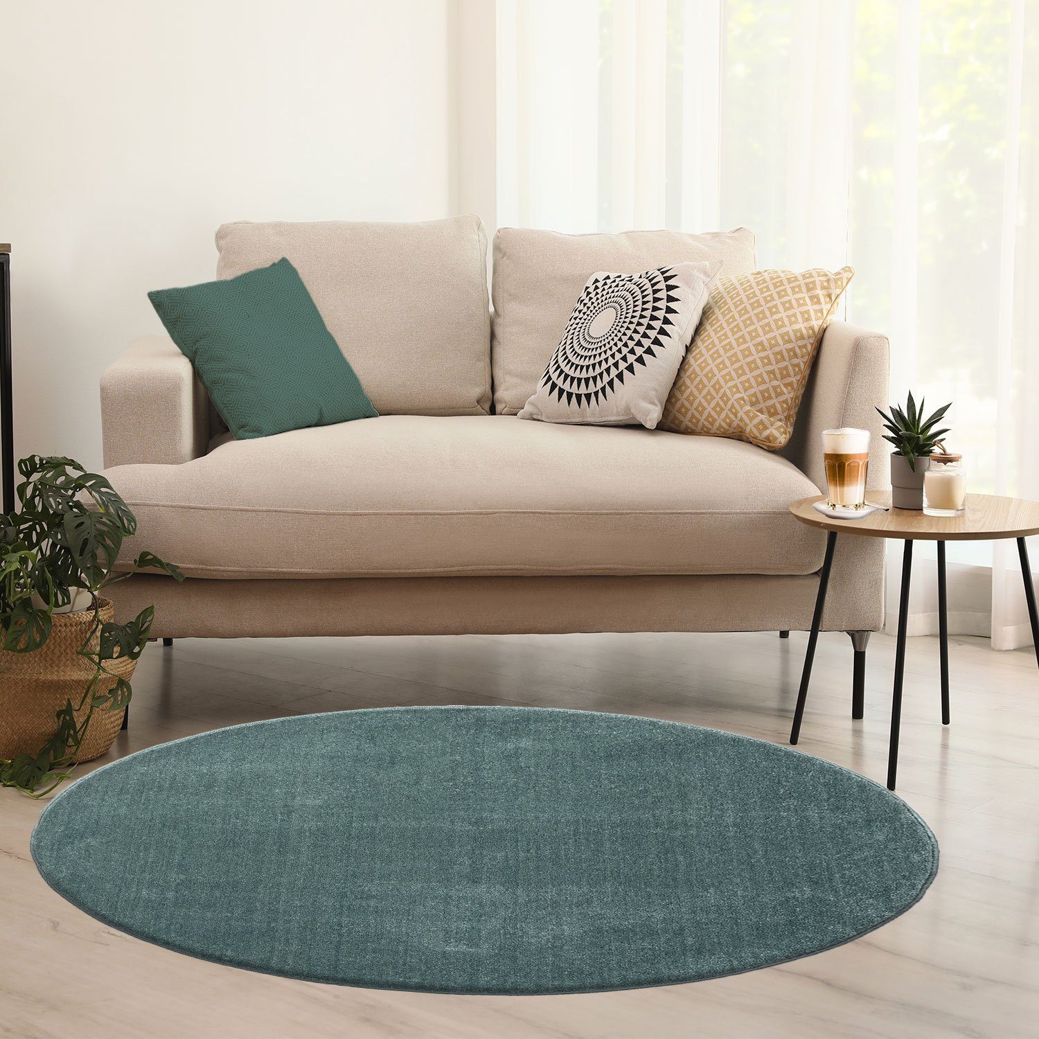 Vimoda Teppich Teppich Rund Wohnzimmer Kurzflor, günstig online kaufen