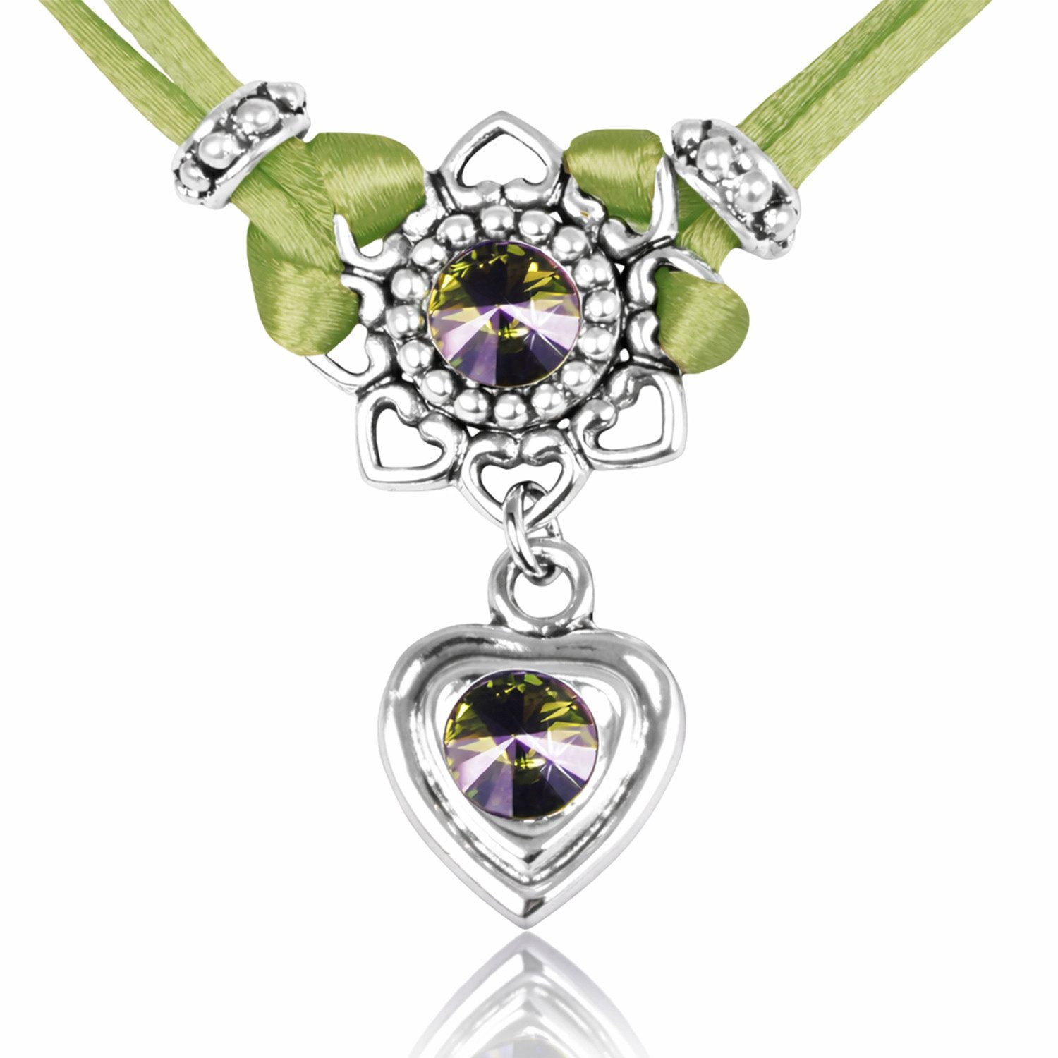 Kette mit Anhänger Chiara mit Herzblüte, Strassherz und Premium Kristallen